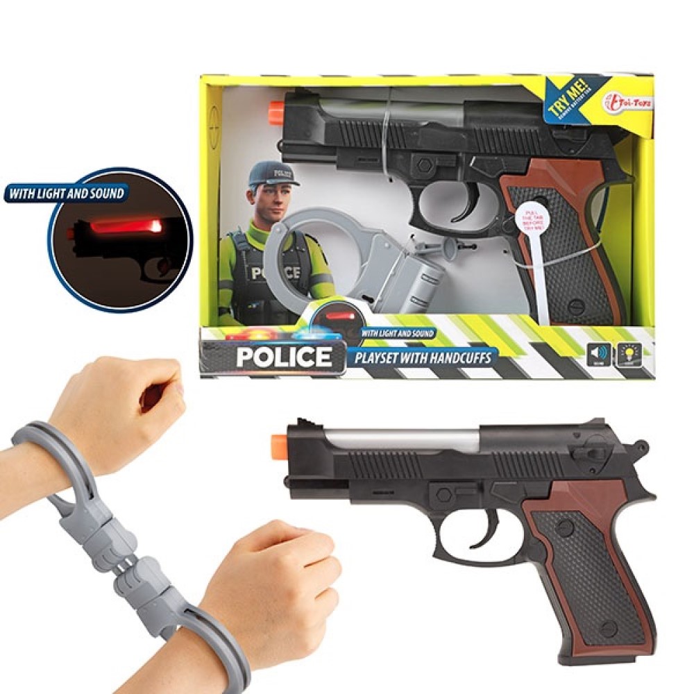 Polizei-Set Handschellen Pistole mit Licht Sound