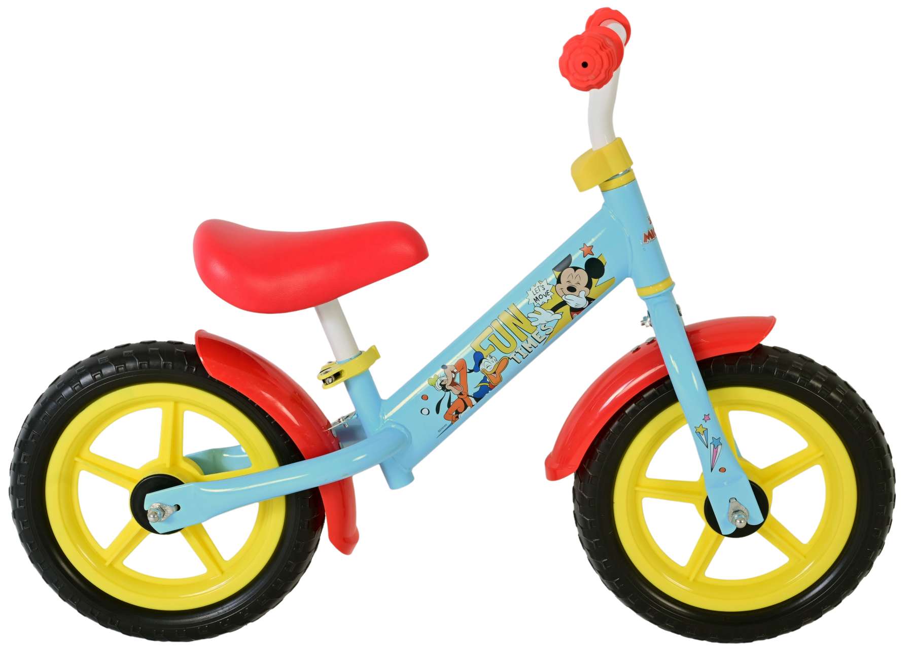 Volare Laufrad Disney Mickey Mouse 12 Zoll aus Metall, Kinderlaufrad ab 2 Jahren mit verstellbarem Sattel