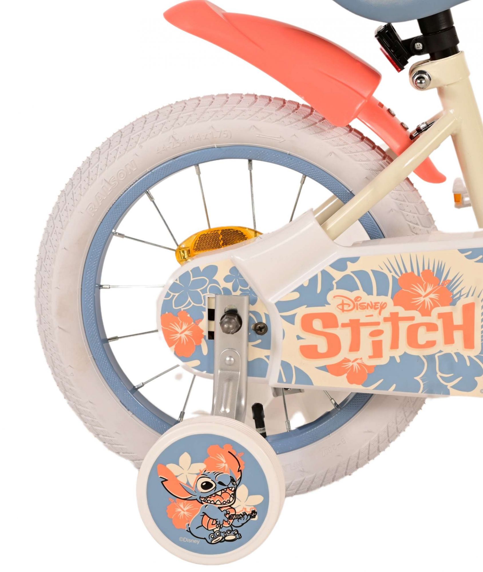 Kinderfahrrad Disney Stitch für Mädchen 14 Zoll Kinderrad Cremefarbend