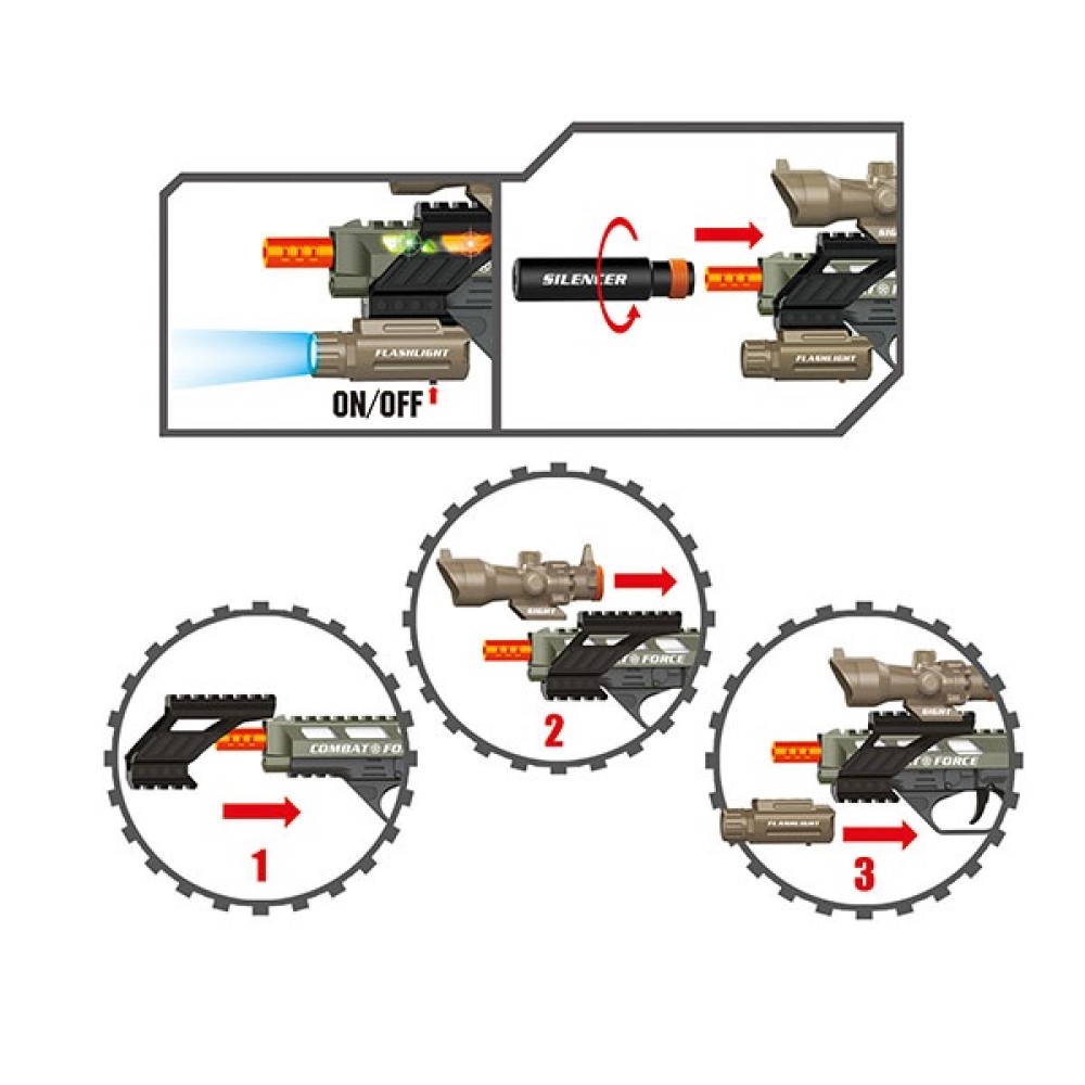 Militärische Spielzeugpistole mit Sound & Licht Schalldämpfer Taschenlampe