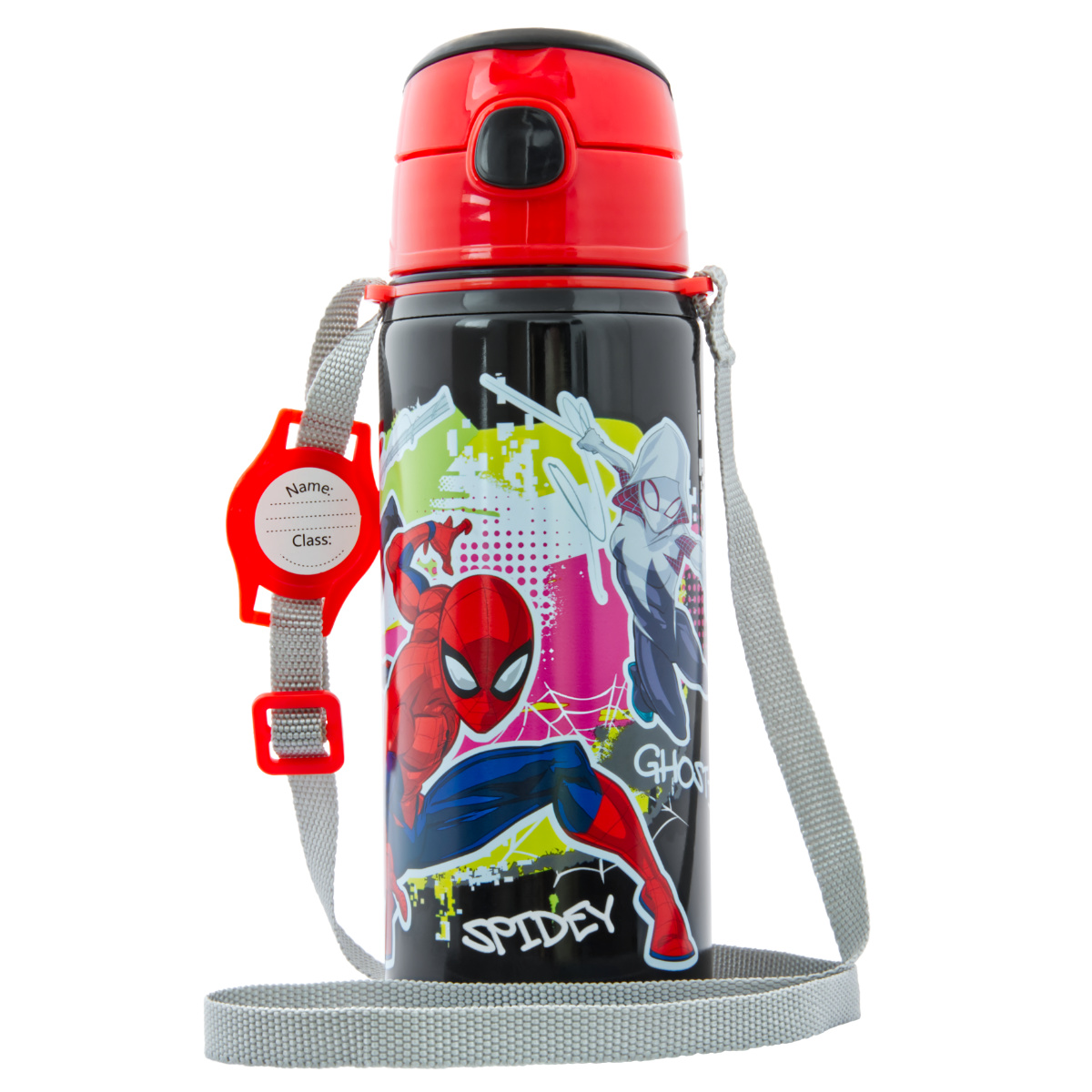 Trinkflasche Spiderman Schwarz mit Tragegurt Aluminium 600ml Trinkflasche Spiderman Schwarz mit Tragegurt Aluminium 600ml