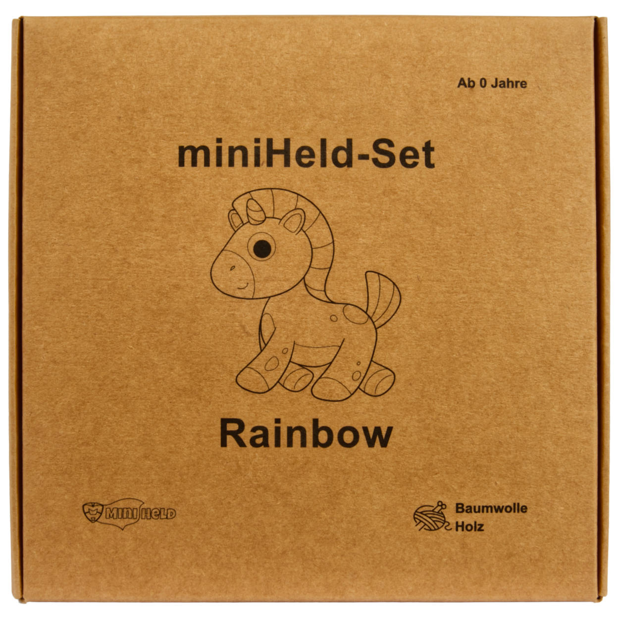 Handgestrickter Einhorn Rainbow Set Babyrassel Holz Baumwolle 16 cm