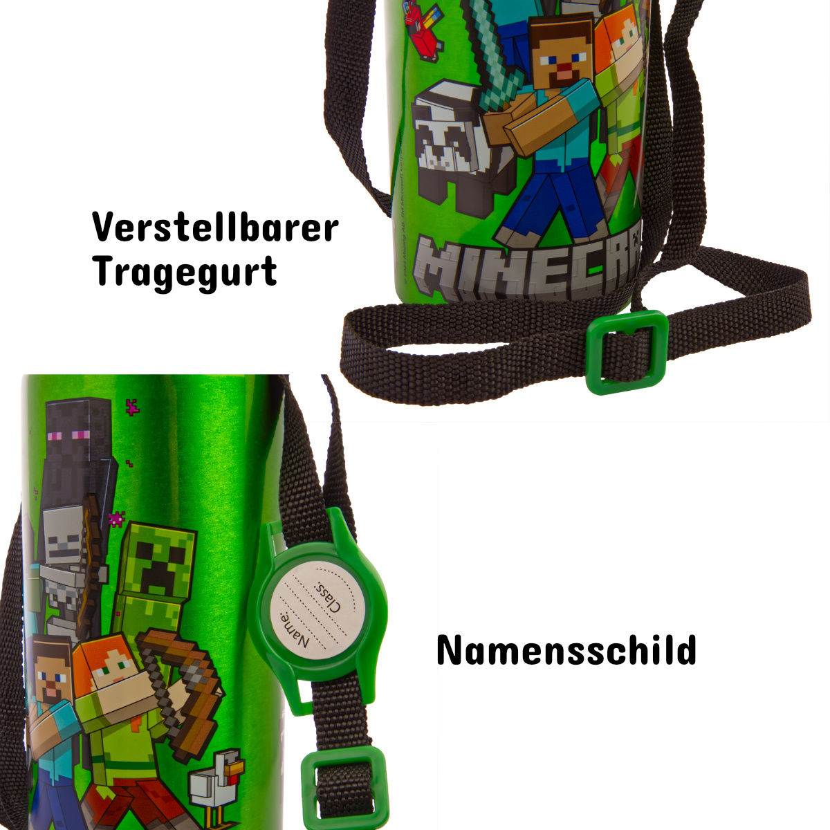 Trinkflasche Minecraft mit Tragegurt Aluminium 600ml