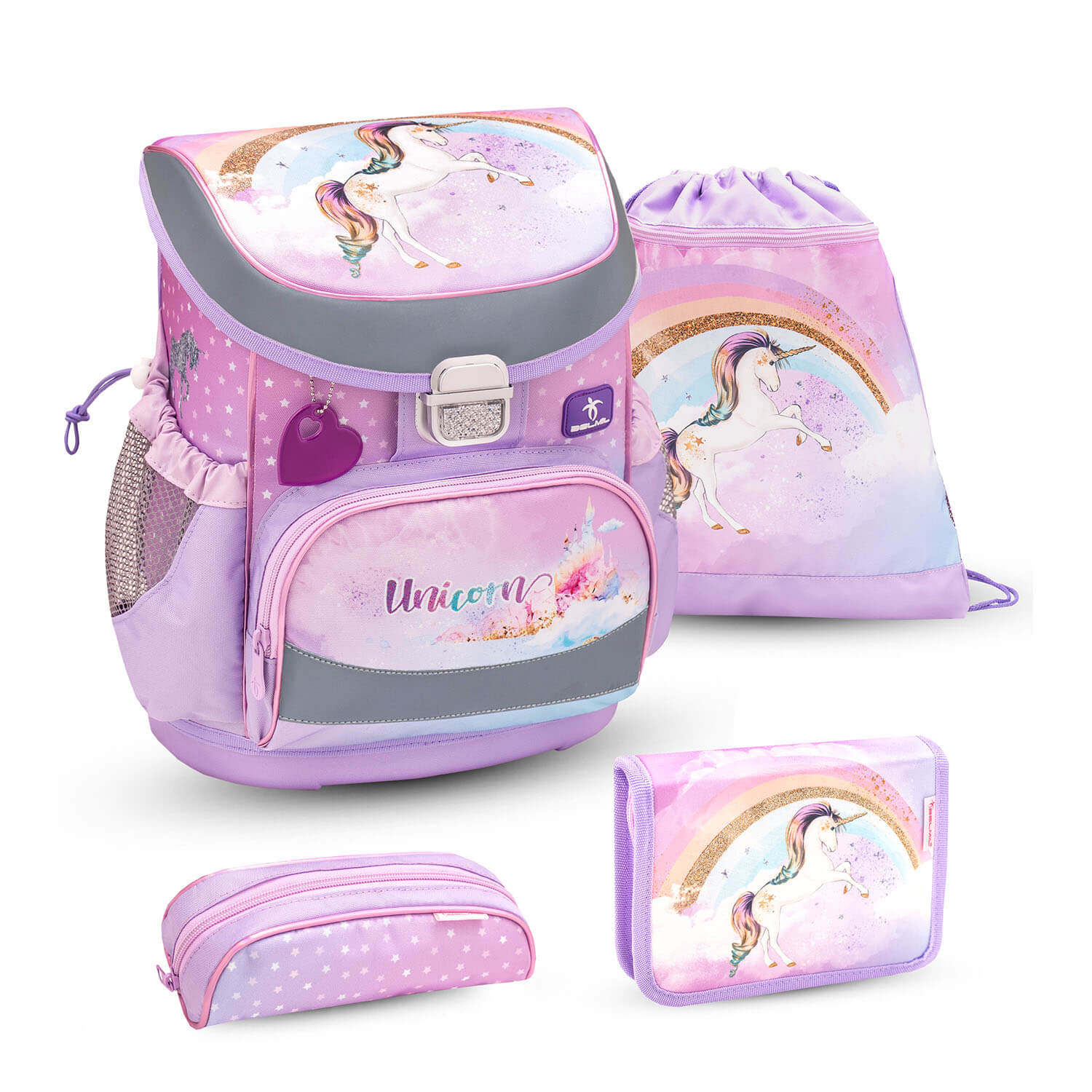 Belmil Mini-Fit ergonomisches Schulranzen-Set 4-teilig "Rainbow Unicorn" mit Brustgurt Belmil Mini-Fit ergonomisches Schulranzen-Set 4-teilig "Rainbow Unicorn" mit Brustgurt