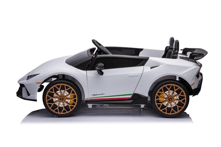 ES-Toys Kinderfahrzeug – Elektro Auto „Lamborghini Huracan Spider 2 Sitzer“ – lizenziert – 12V10AH, 4 Motoren- 2,4Ghz Fernsteuerung, MP3, Ledersitz+EVA – Schwarz