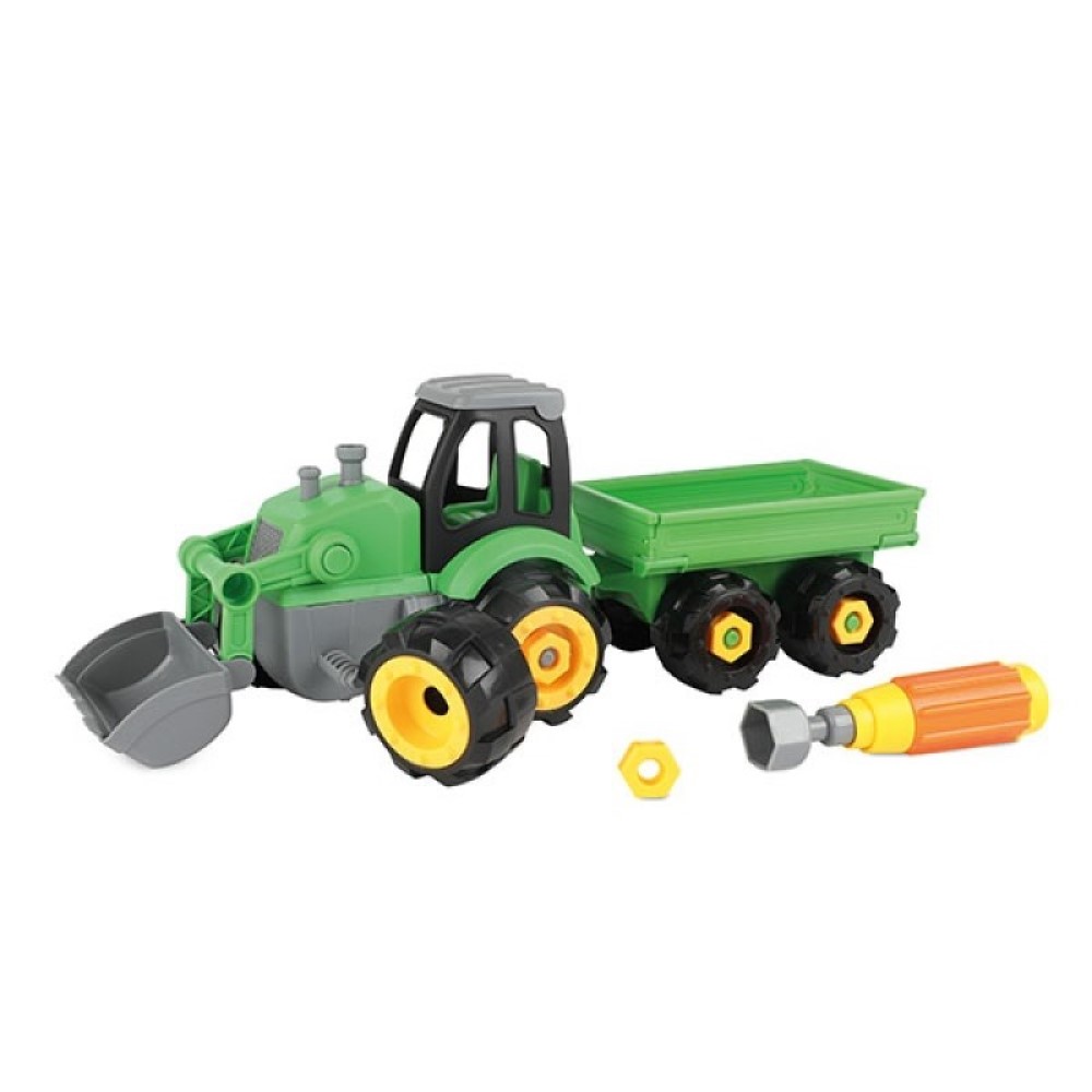Traktor + Anhänger mit Schraubendreher zum reparieren