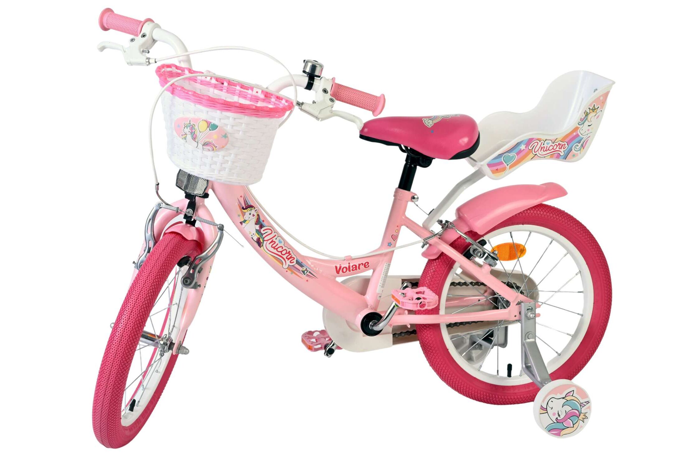 Volare Kinderfahrrad Unicorn für Mädchen 16 Zoll Kinderrad in Rosa, Zwei Handbremsen