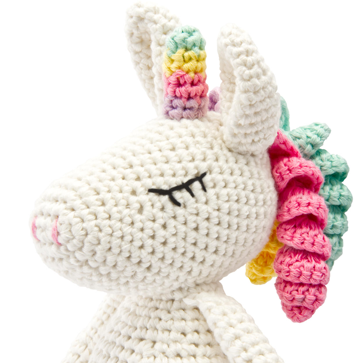 Handgestricktes Einhorn gehäkelt aus Baumwolle Spielzeug 16 cm Handgestricktes Einhorn gehäkelt aus Baumwolle Spielzeug 16 cm