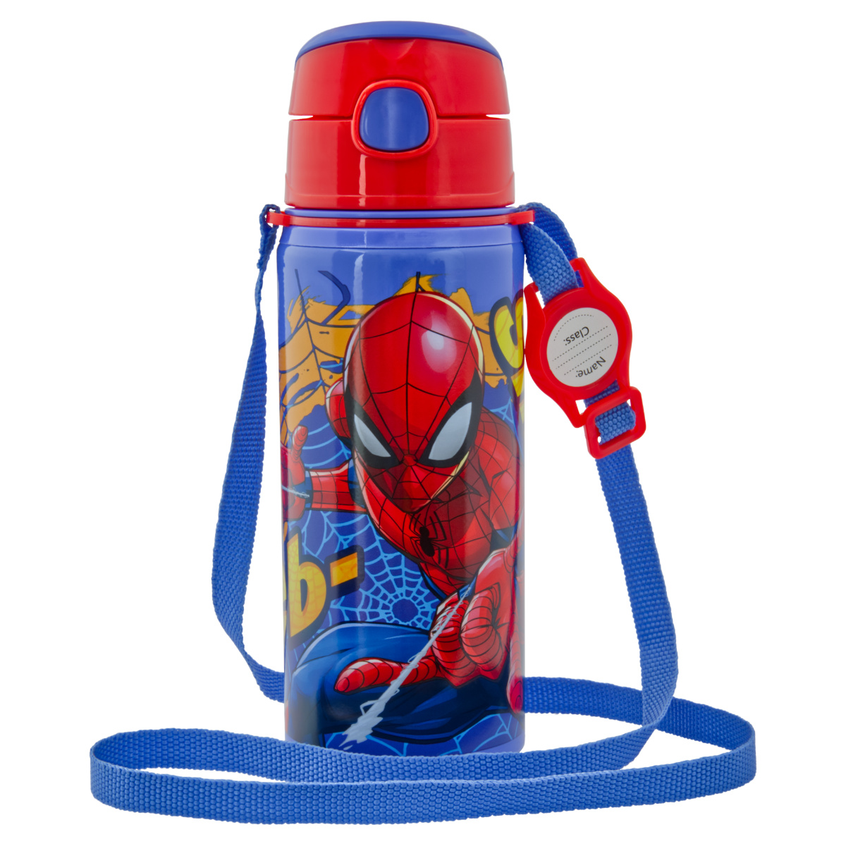 Trinkflasche Spiderman Blau mit Tragegurt Aluminium 600ml Schule Sport