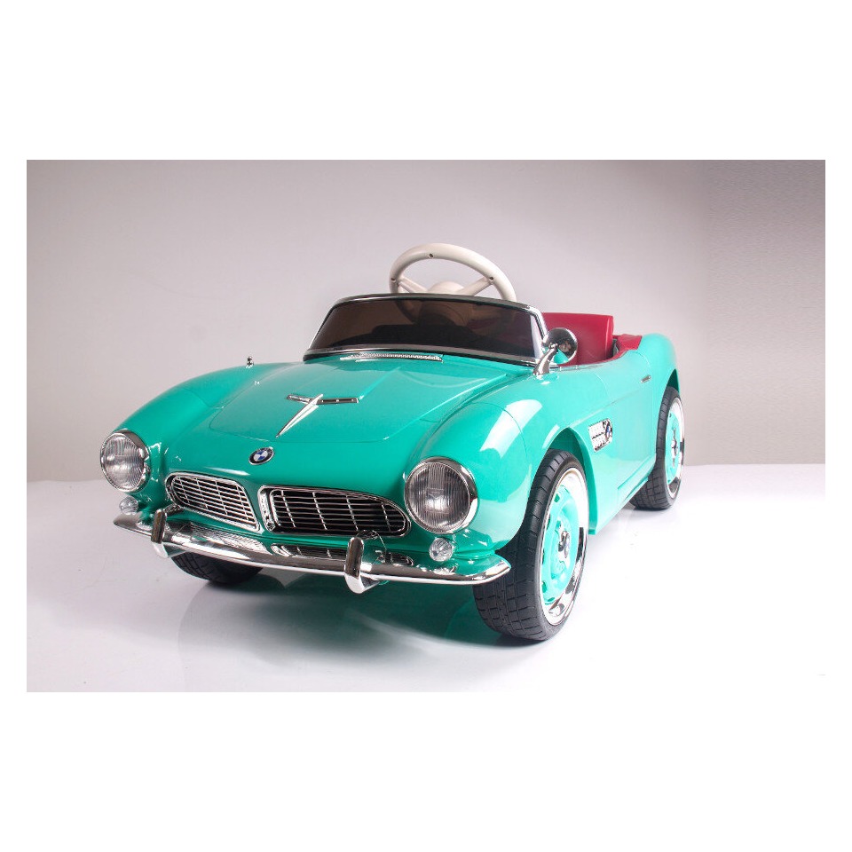 ES-Toys Kinderfahrzeug – Elektro Auto „BMW 507 Oldtimer“ – lizenziert – 12V7AH, 2 Motoren- 2,4Ghz Fernsteuerung, MP3, Ledersitz+EVA – Weiss