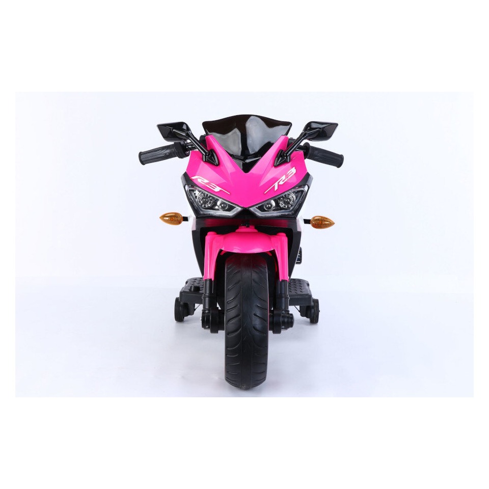 ES-Toys Elektro Kindermotorrad 888 – 12V 4,5A Akku – mit Stützräder, Musik und Lichter -Pink