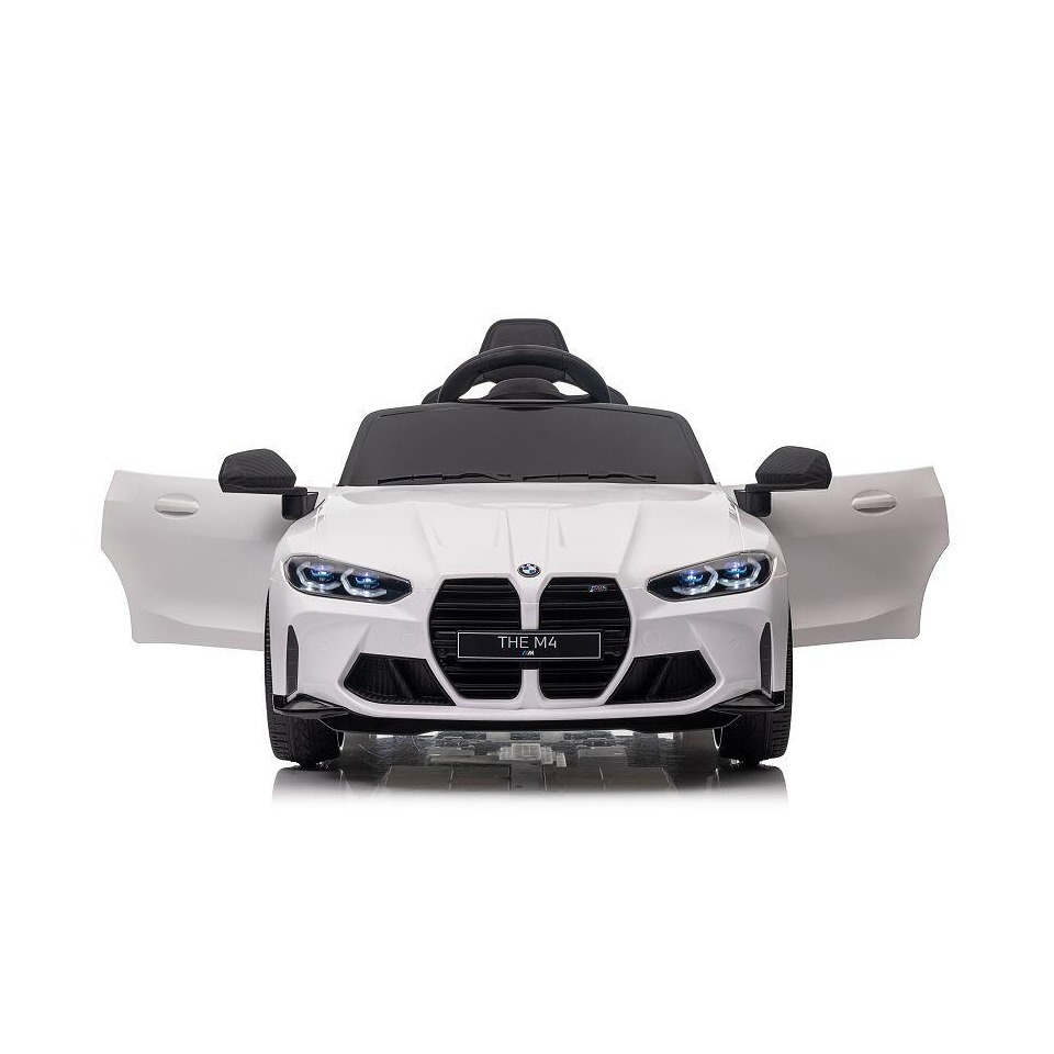 ES-Toys Kinderauto Elektrisch „BMW M4“ – lizenziert – 12V7A Akku, 2 Motoren- 2,4Ghz Fernsteuerung, MP3, Ledersitz+EVA – Weiss