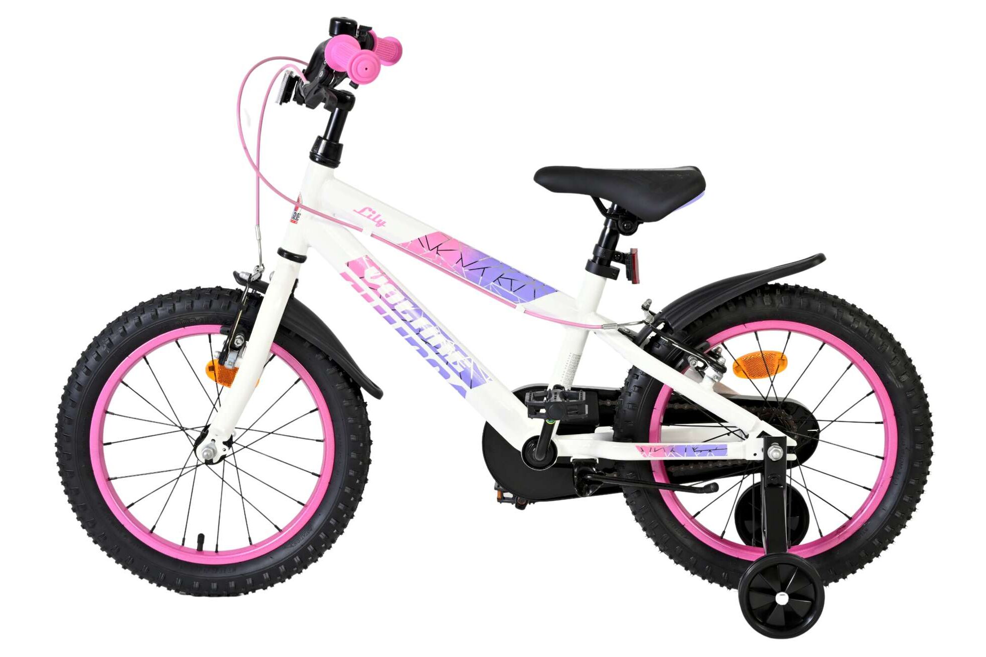 Volare Kinderfahrrad Lily für Mädchen 16 Zoll Kinderrad in Weiß Rosa Lila, Zwei Handbremsen Volare Kinderfahrrad Lily für Mädchen 16 Zoll Kinderrad in Weiß Rosa Lila, Zwei Handbremsen