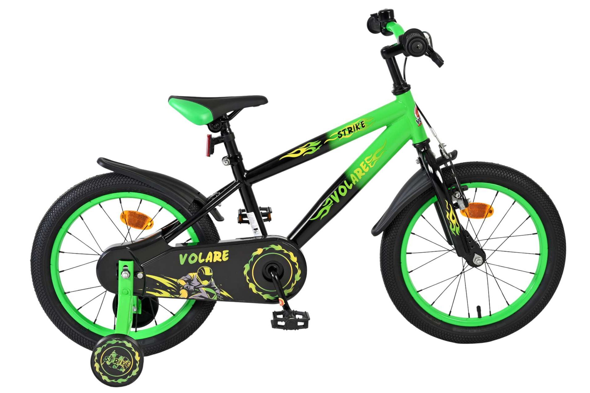 Volare Kinderfahrrad Strike für Jungen 16 Zoll Kinderrad in Schwarz Grün