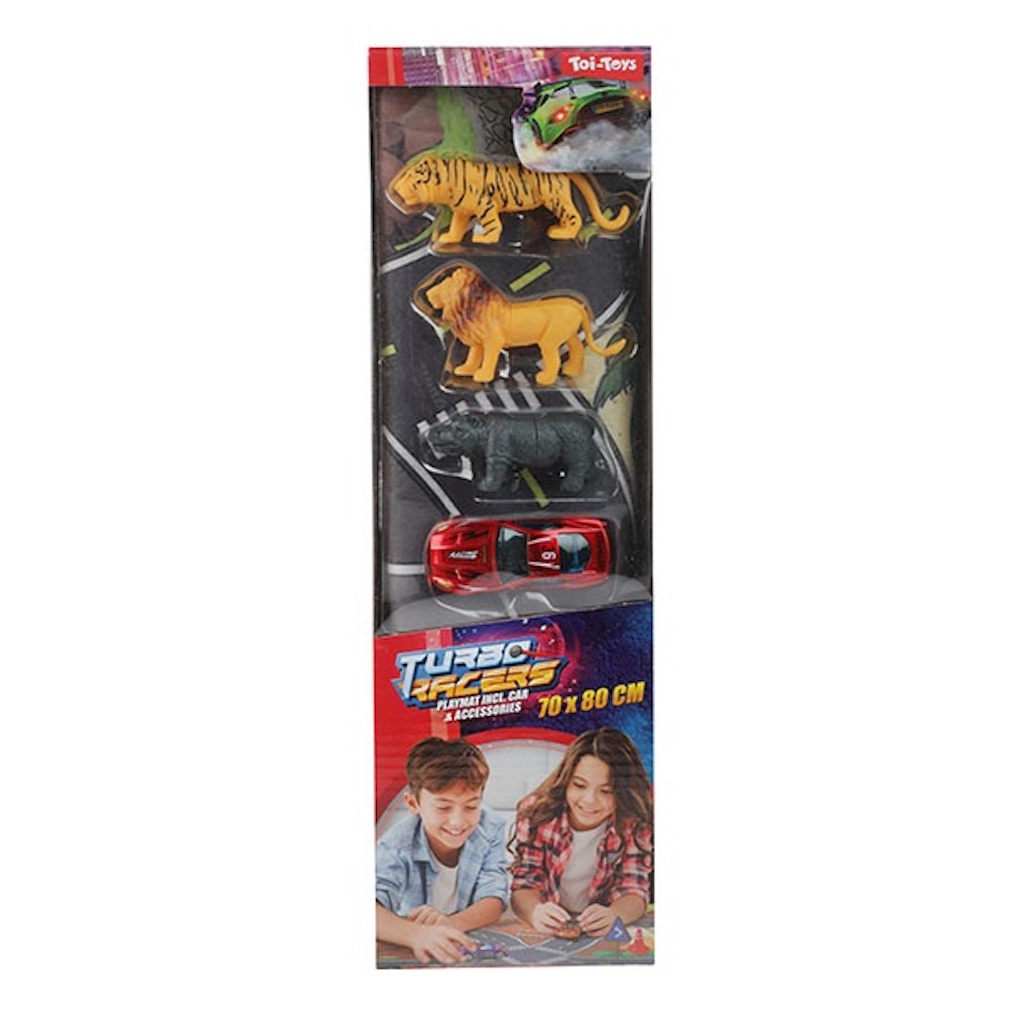 Spielautos mit einer Spielmatte und Verkehrszeichen oder Tierfiguren Spielautos mit einer Spielmatte und Verkehrszeichen oder Tierfiguren