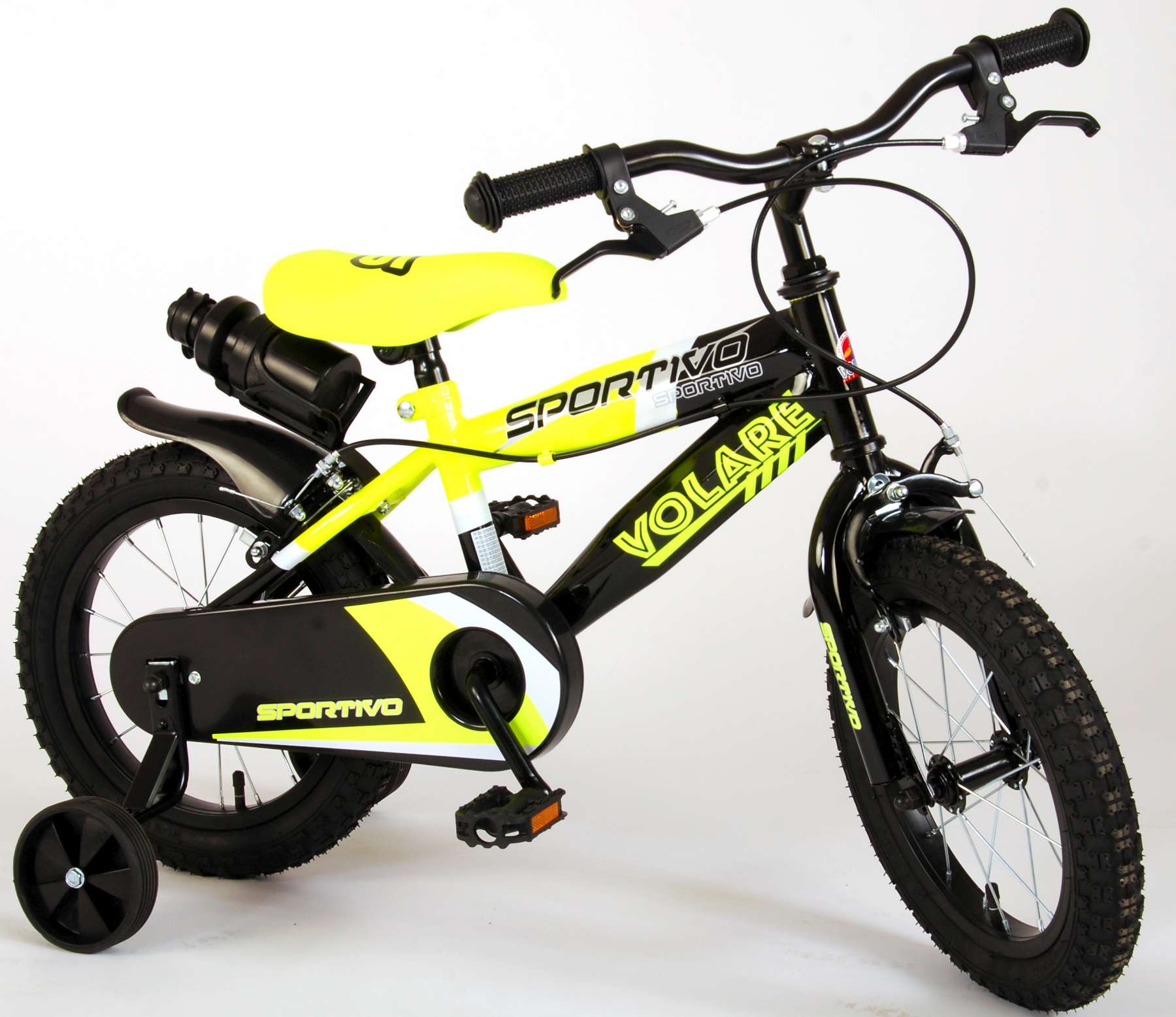Kinderfahrrad Sportivo für Jungen 14 Zoll Kinderrad Neon Gelb Schwarz
