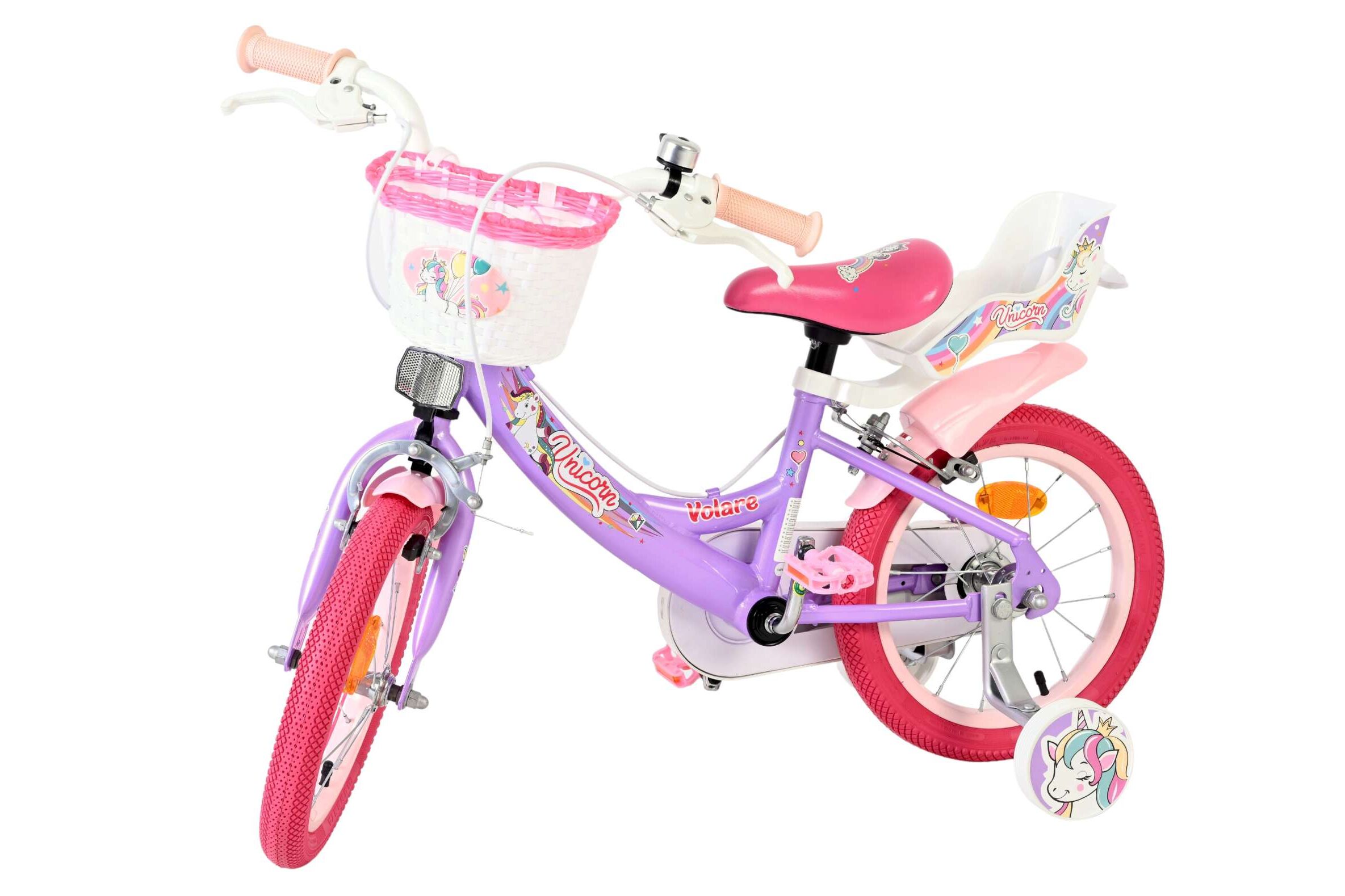 Kinderfahrrad Unicorn für Mädchen 14 Zoll Kinderrad in Lila, Zwei Handbremsen Kinderfahrrad Unicorn für Mädchen 14 Zoll Kinderrad in Lila, Zwei Handbremsen