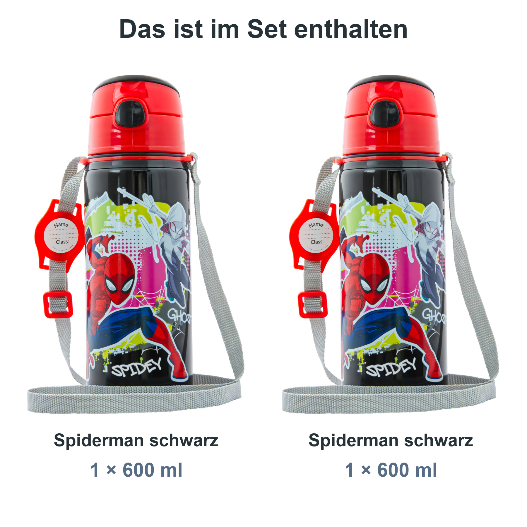miniHeld Trinkflaschen-Set Spiderman schwarz 2er-Pack, 2 Kinder Trinkflaschen Aluminium mit Tragegurt miniHeld Trinkflaschen-Set Spiderman schwarz 2er-Pack, 2 Kinder Trinkflaschen Aluminium mit Tragegurt