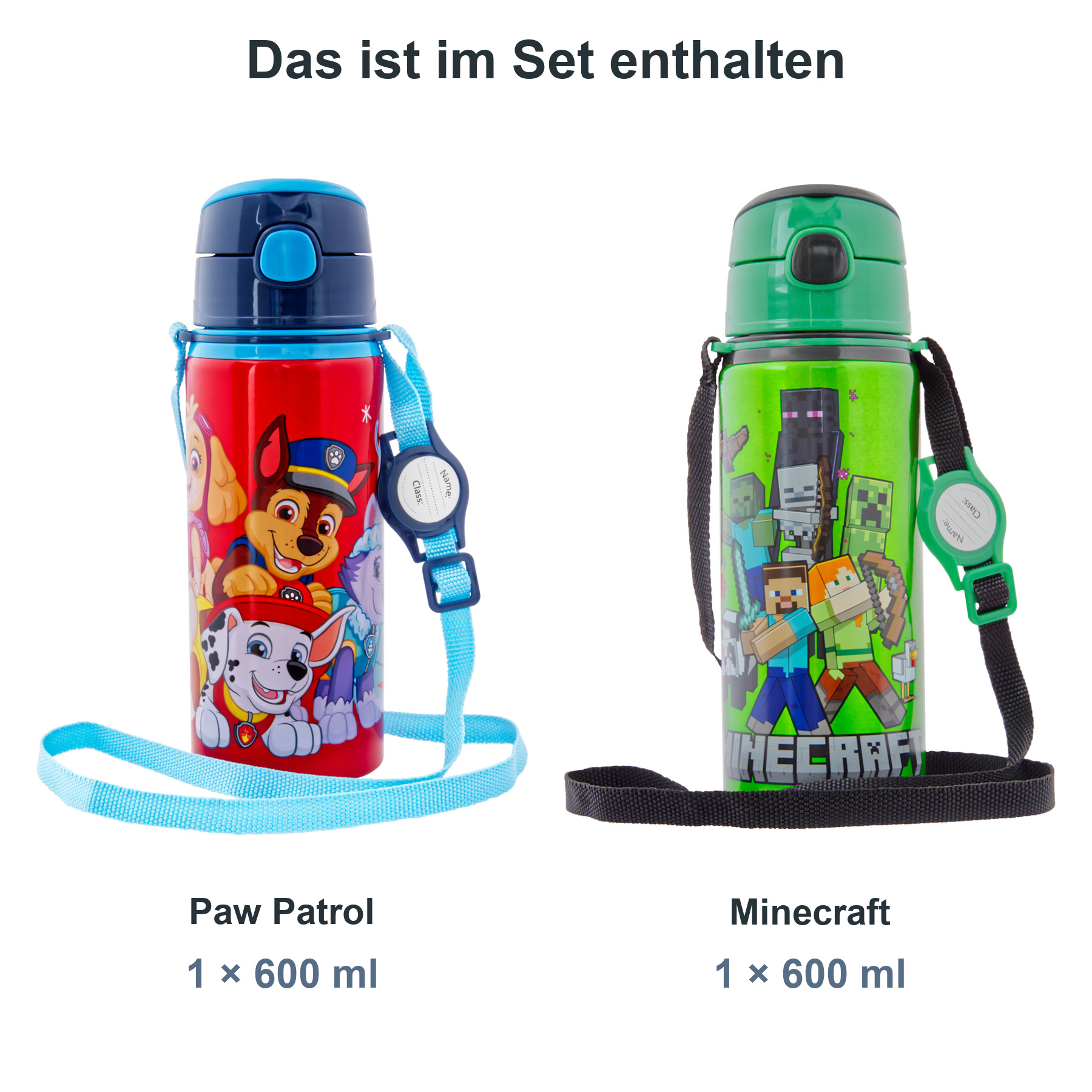 miniHeld Trinkflaschen-Set Paw Patrol + Minecraft, 2 Kinder Trinkflaschen Aluminium mit Tragegurt miniHeld Trinkflaschen-Set Paw Patrol + Minecraft, 2 Kinder Trinkflaschen Aluminium mit Tragegurt