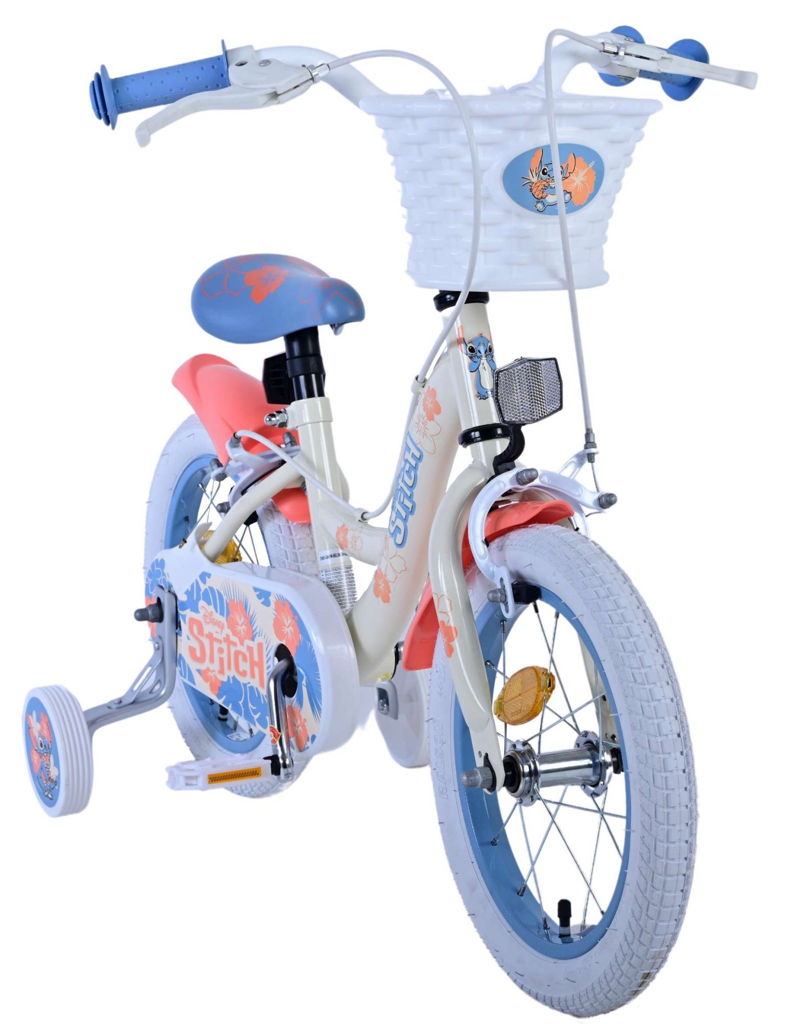 Kinderfahrrad Disney Stitch für Mädchen 14 Zoll Kinderrad Cremefarbend