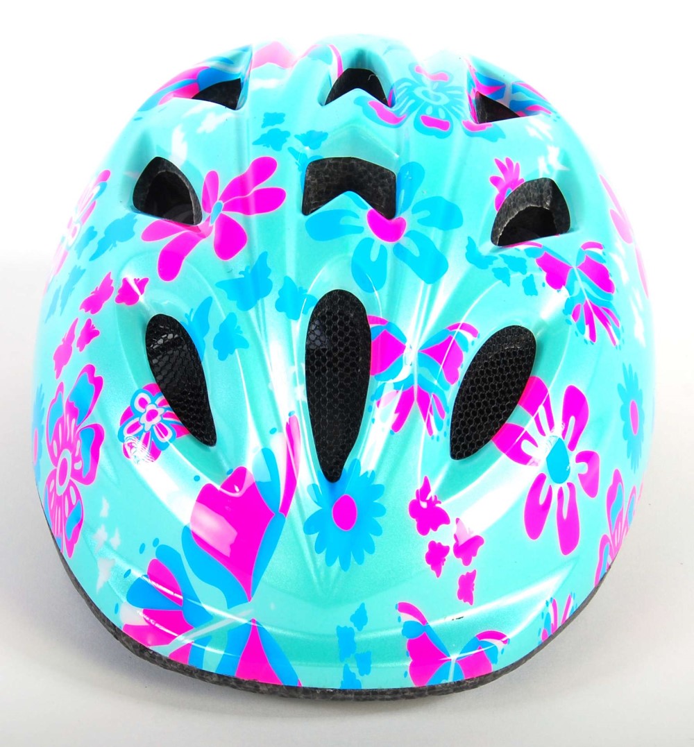 Kinder-Fahrradhelm XS Helm in blau mit Rosa Blumen 47-51 cm
