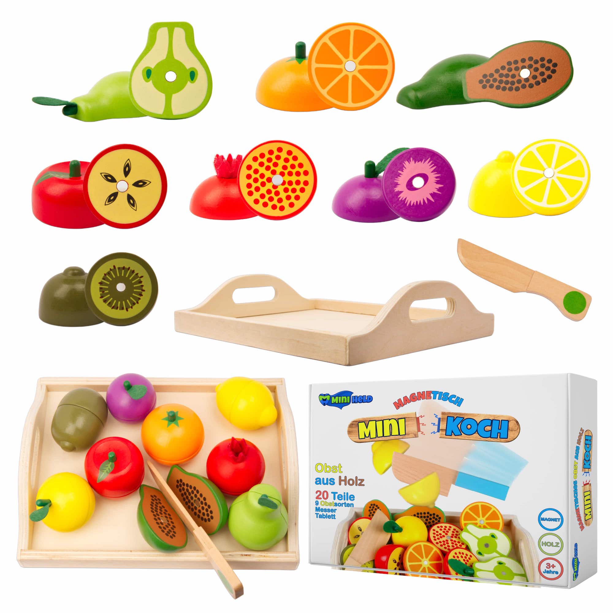 Kinderküche Zubehör Obst aus Holz zum Schneiden mini Koch Holzspielzeug