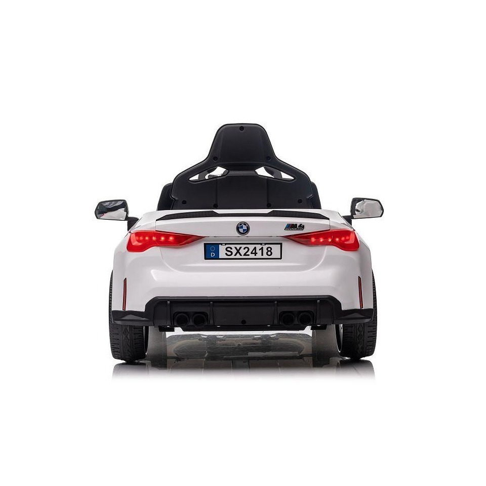 ES-Toys Kinderauto Elektrisch „BMW M4“ – lizenziert – 12V7A Akku, 2 Motoren- 2,4Ghz Fernsteuerung, MP3, Ledersitz+EVA – Weiss