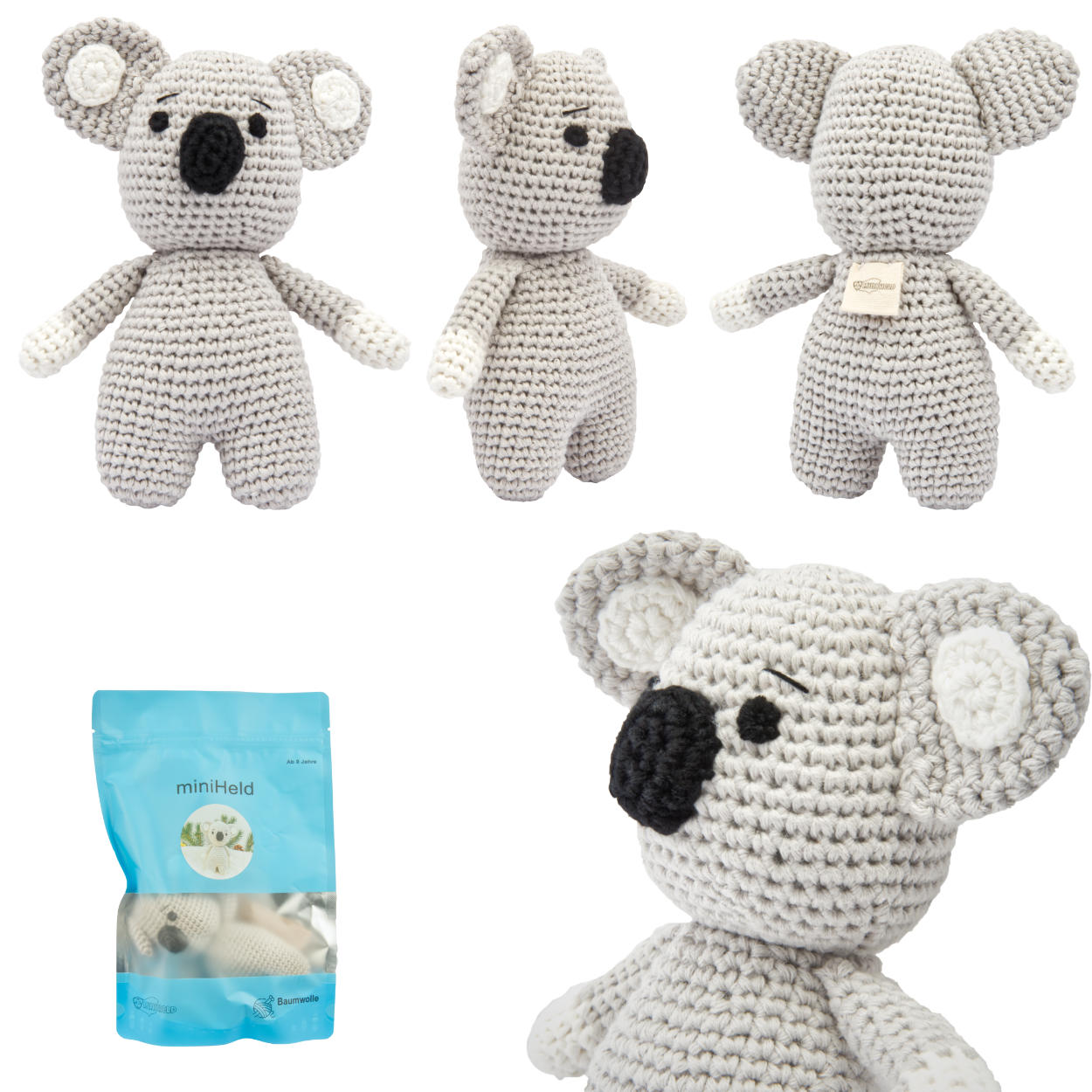 Handgestrickter Koala zur Geburt oder Babyparty aus Baumwolle