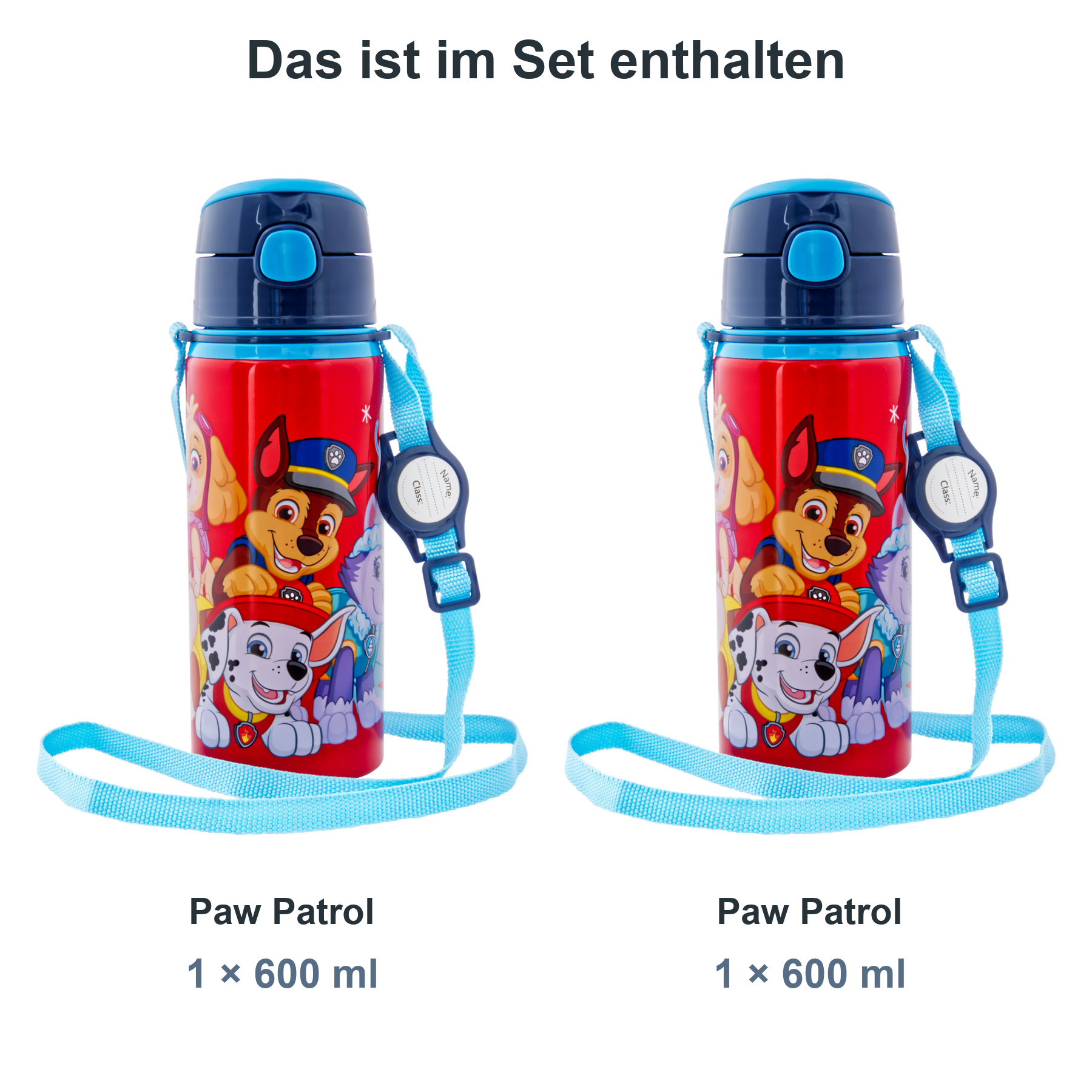 miniHeld Trinkflaschen-Set Paw Patrol 2er-Pack, 2 Kinder Trinkflaschen Aluminium mit Tragegurt