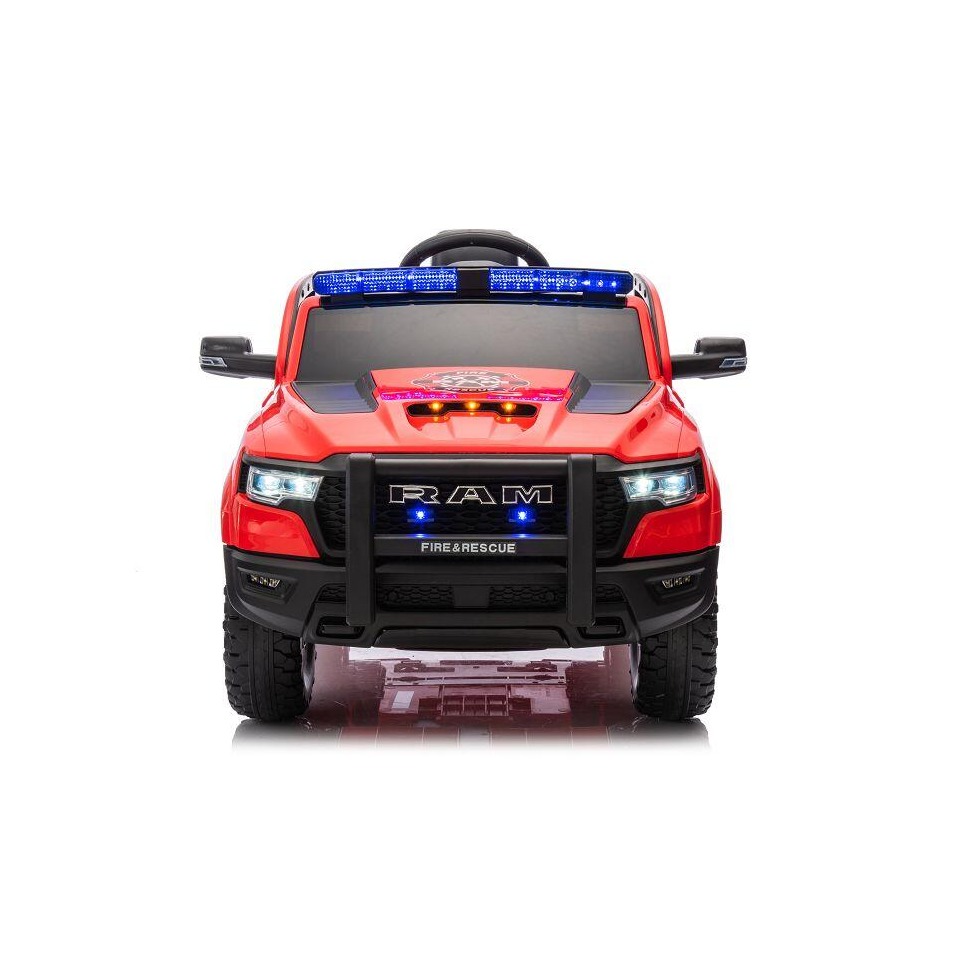 ES-Toys Kinderfahrzeug – Elektro Auto „Feuerwehr Dodge RAM“ – 12V10AH Akku,4 Motoren- 2,4Ghz Fernsteuerung, MP3+Sirene