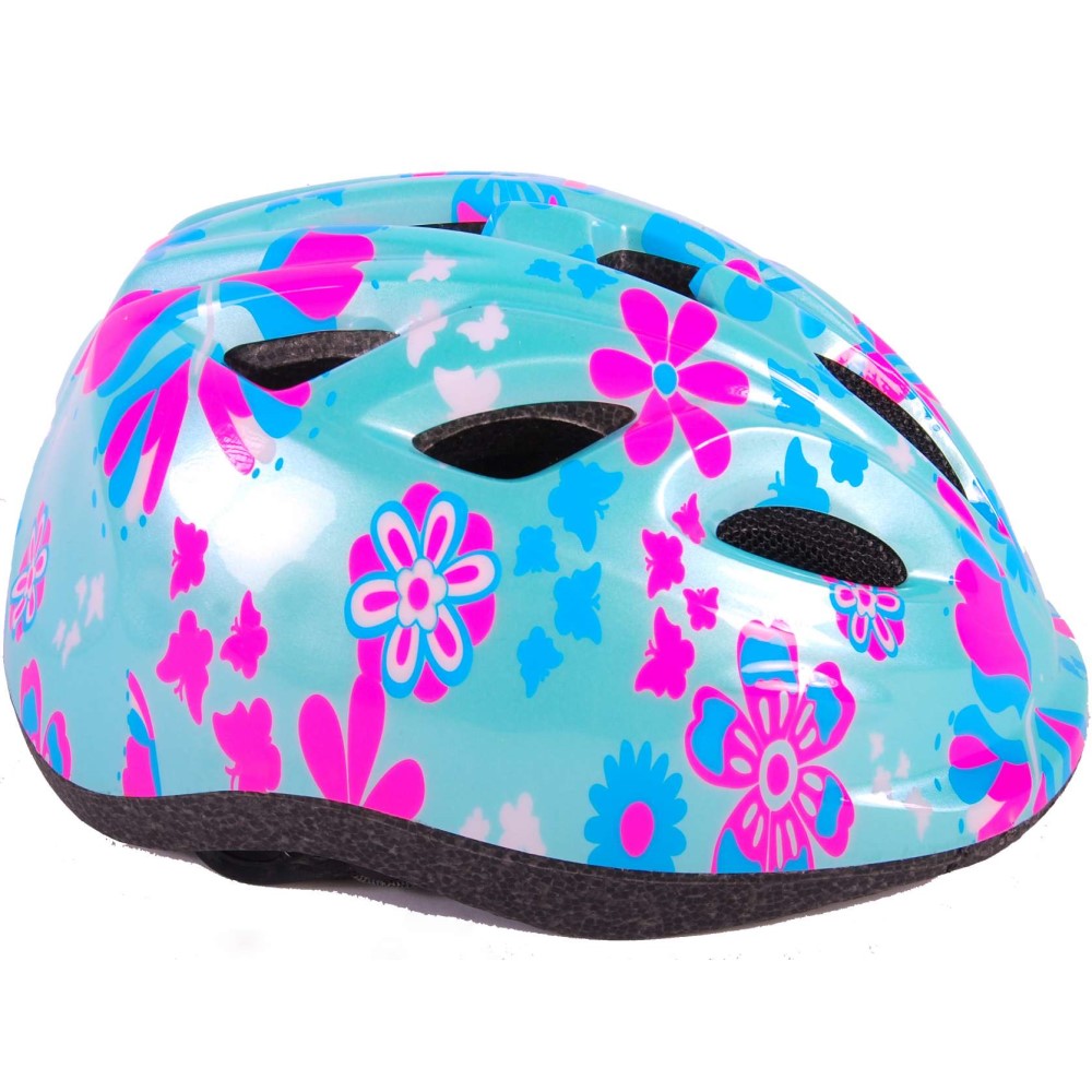 Kinder-Fahrradhelm XS Helm in blau mit Rosa Blumen 47-51 cm