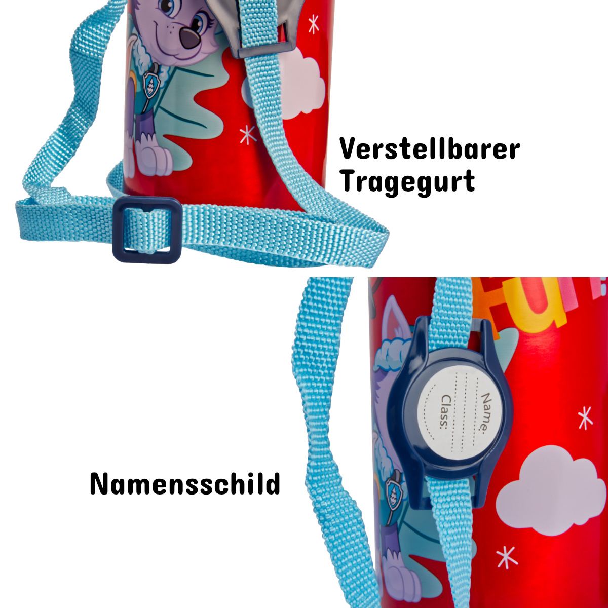 Kinder Trinkflasche 600ml Paw Patrol Tragegurt Aluminium Hunde Welpen