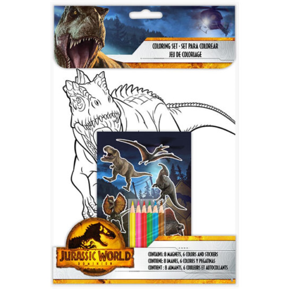 Jurassic World Malset mit Bildern, Stiften und Aufklebern