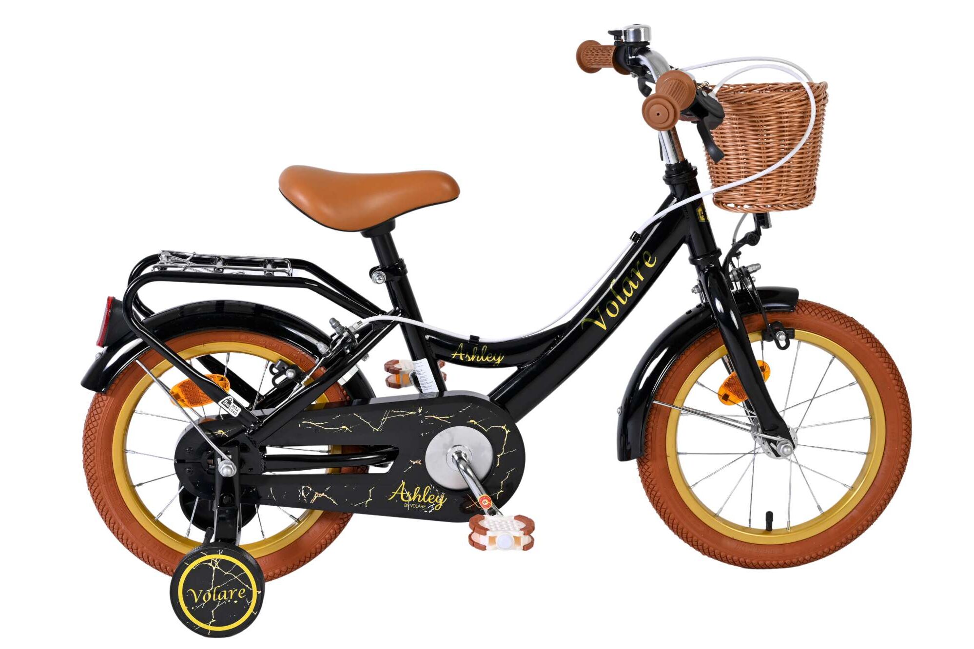 Volare Kinderfahrrad Ashley für Mädchen 14 Zoll Kinderrad in Schwarz, Zwei Handbremsen
