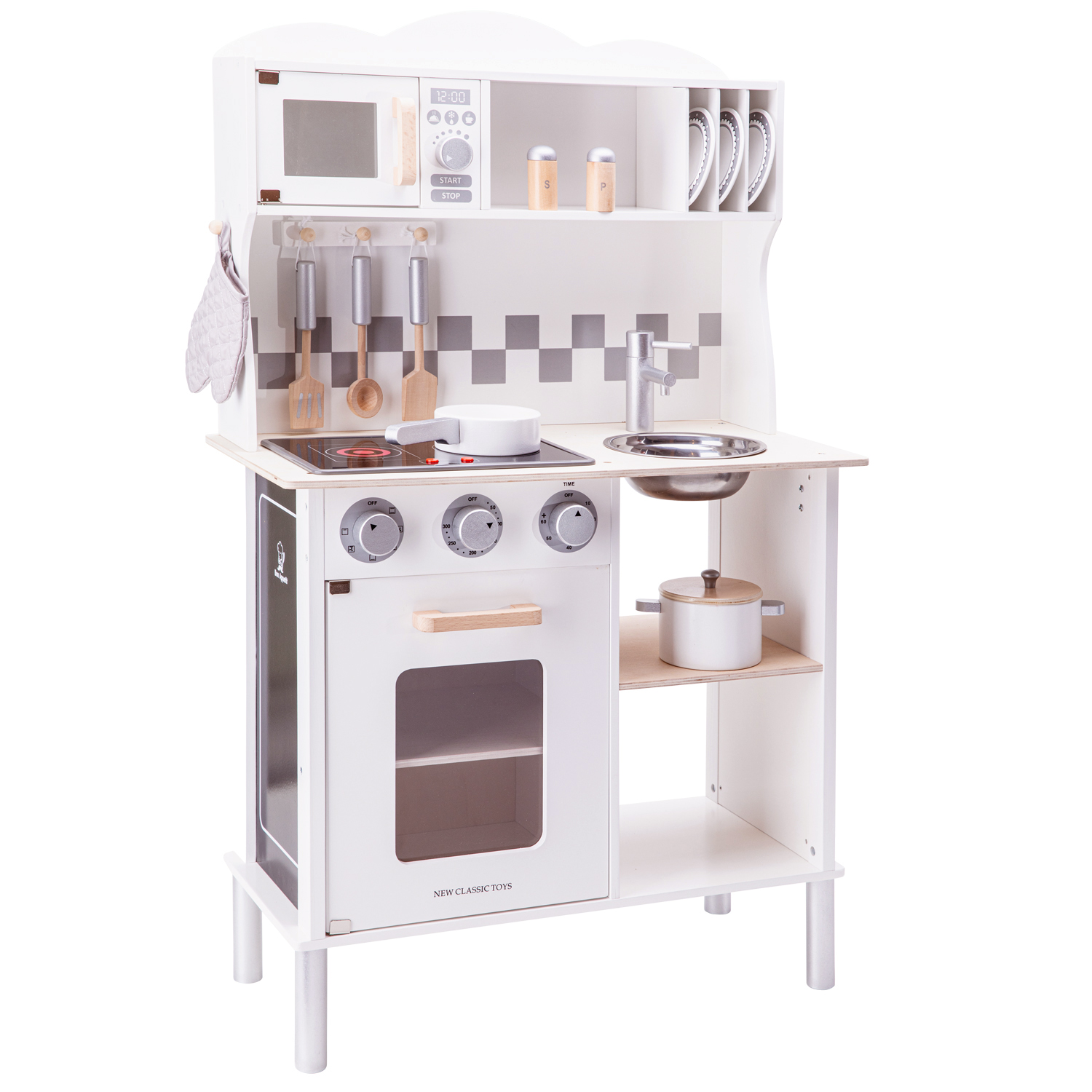 Küchenzeile Kinderküche aus Holz Moderne E- Küche in Weiß Holzküche
