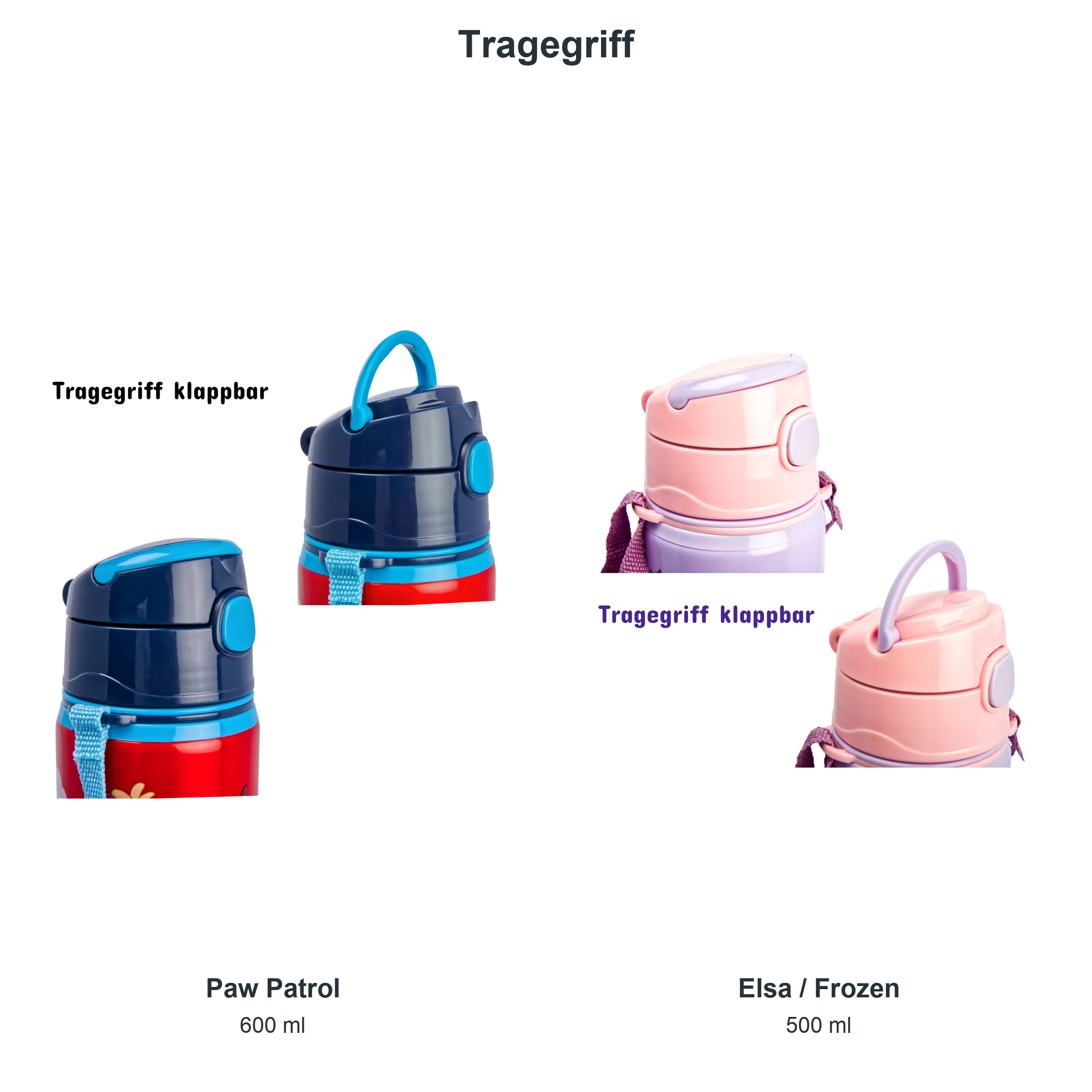 miniHeld Trinkflaschen-Set Paw Patrol + Elsa (Frozen), 2 Kinder Trinkflaschen Aluminium mit Tragegurt