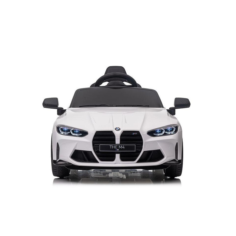 ES-Toys Kinderauto Elektrisch „BMW M4“ – lizenziert – 12V7A Akku, 2 Motoren- 2,4Ghz Fernsteuerung, MP3, Ledersitz+EVA – Weiss