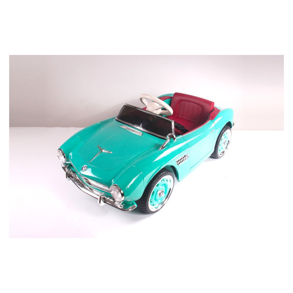 ES-Toys Kinderfahrzeug – Elektro Auto „BMW 507 Oldtimer“ – lizenziert – 12V7AH, 2 Motoren- 2,4Ghz Fernsteuerung, MP3, Ledersitz+EVA – Weiss