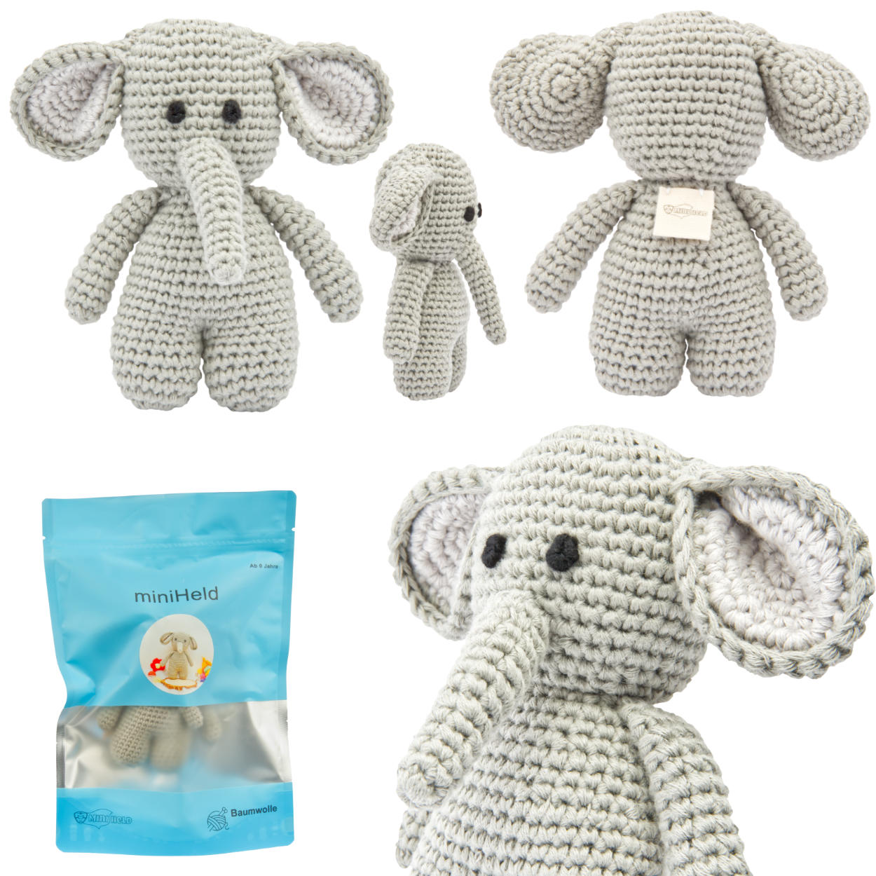 Handgestrickter Elefant gehäkelt aus Baumwolle Spielzeug 15 cm Handgestrickter Elefant gehäkelt aus Baumwolle Spielzeug 15 cm