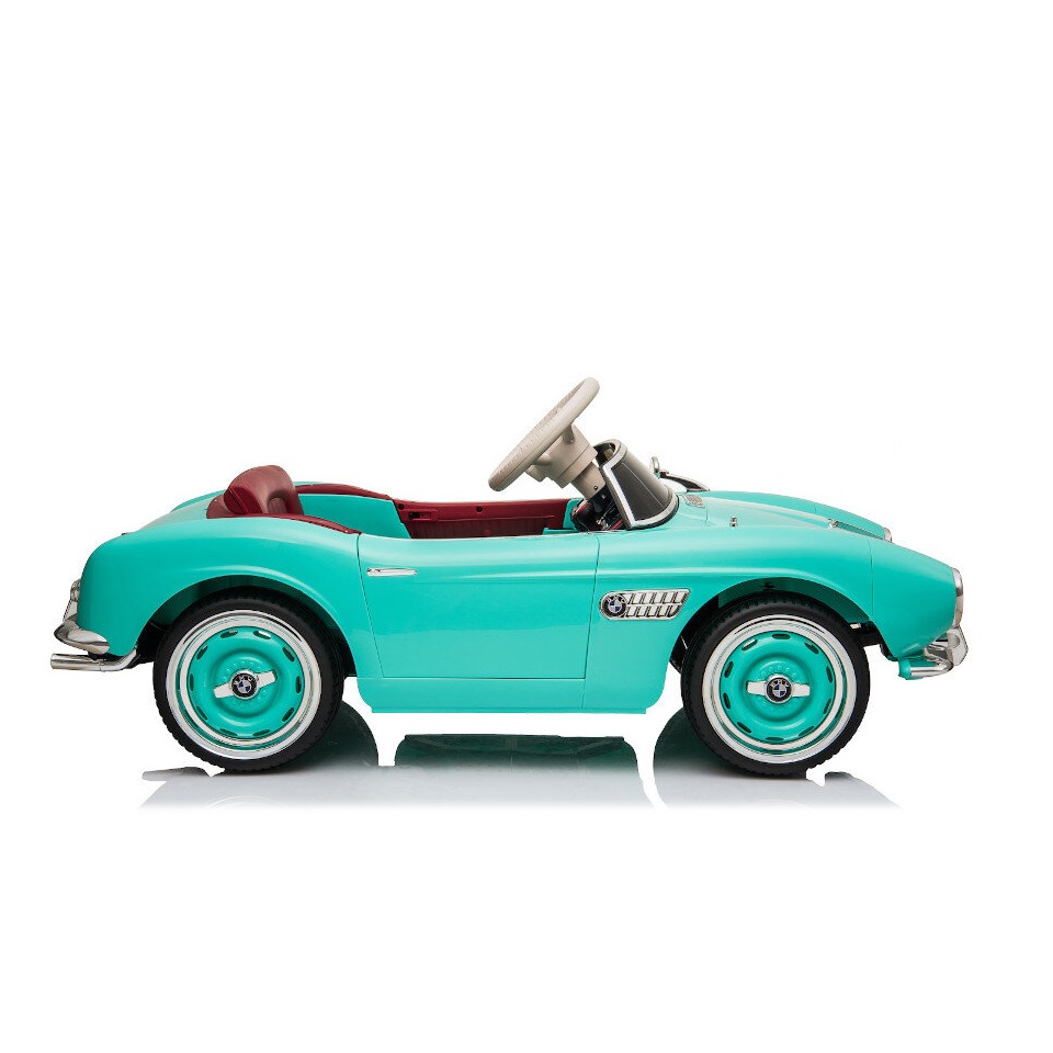 ES-Toys Kinderfahrzeug – Elektro Auto „BMW 507 Oldtimer“ – lizenziert – 12V7AH, 2 Motoren- 2,4Ghz Fernsteuerung, MP3, Ledersitz+EVA – Weiss