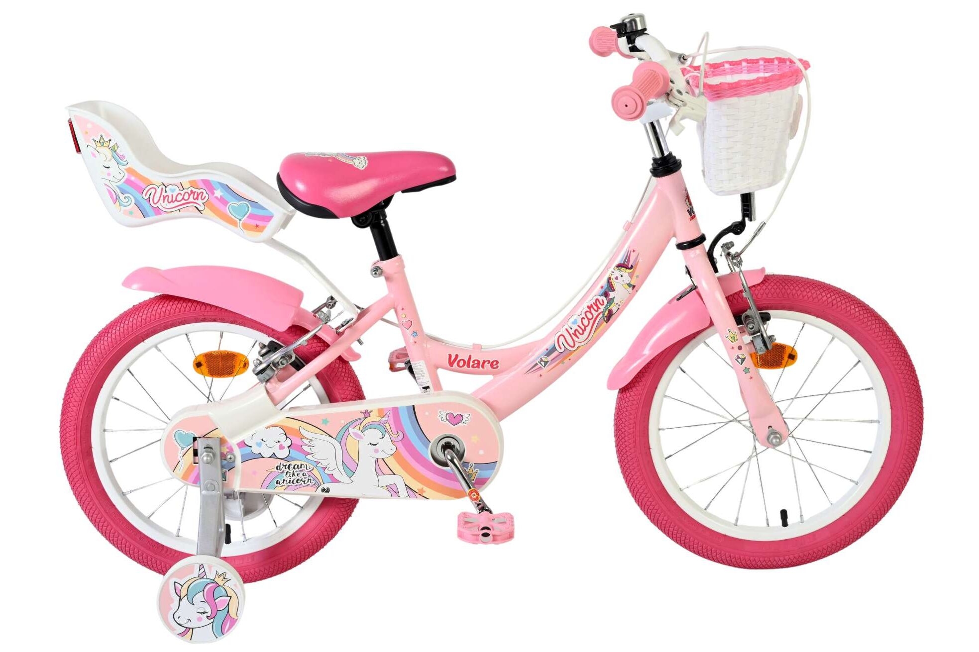 Volare Kinderfahrrad Unicorn für Mädchen 16 Zoll Kinderrad in Rosa, Zwei Handbremsen Volare Kinderfahrrad Unicorn für Mädchen 16 Zoll Kinderrad in Rosa, Zwei Handbremsen