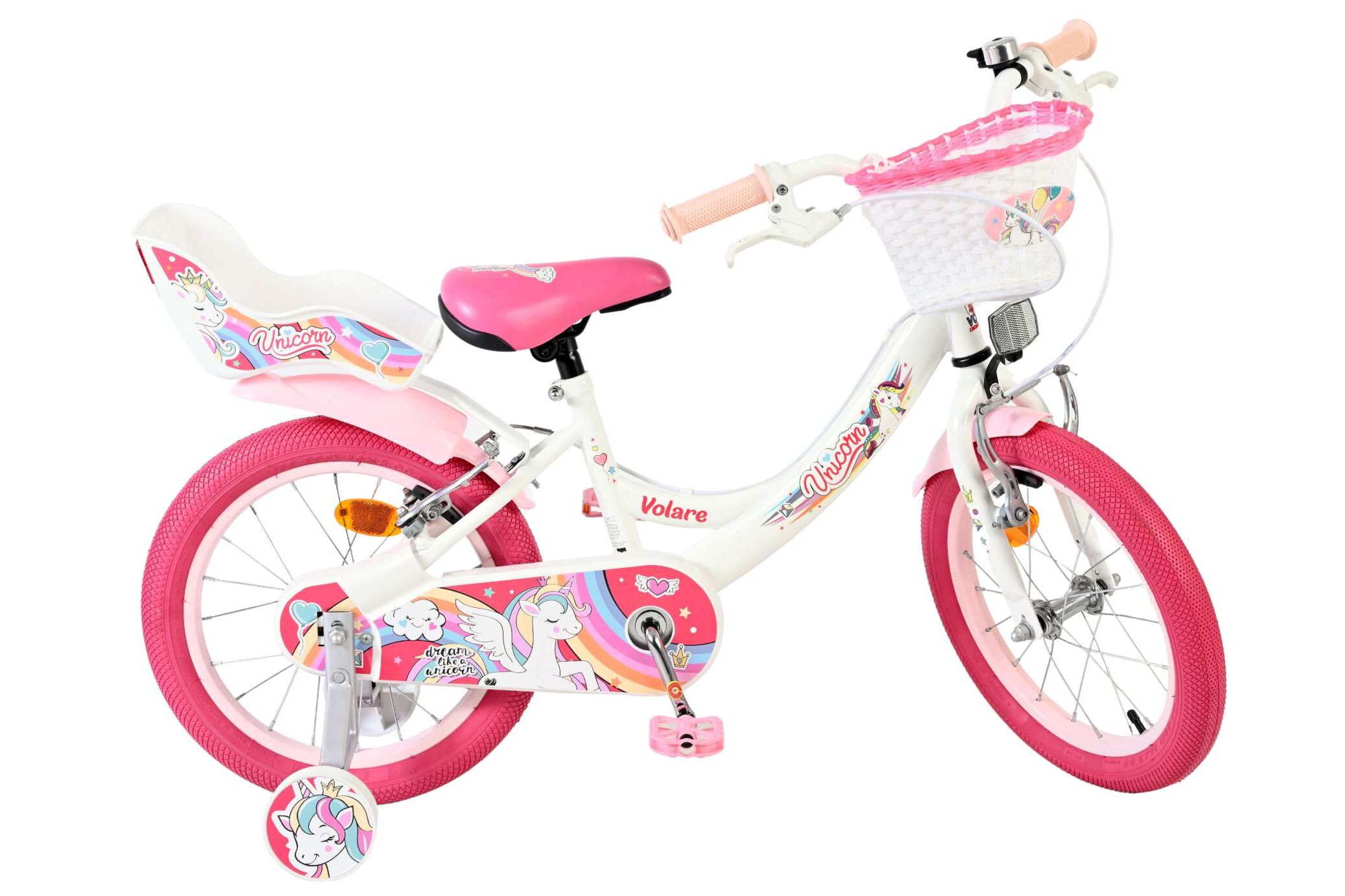 Kinderfahrrad Unicorn für Mädchen 16 Zoll Kinderrad in Weiß, Zwei Handbremsen