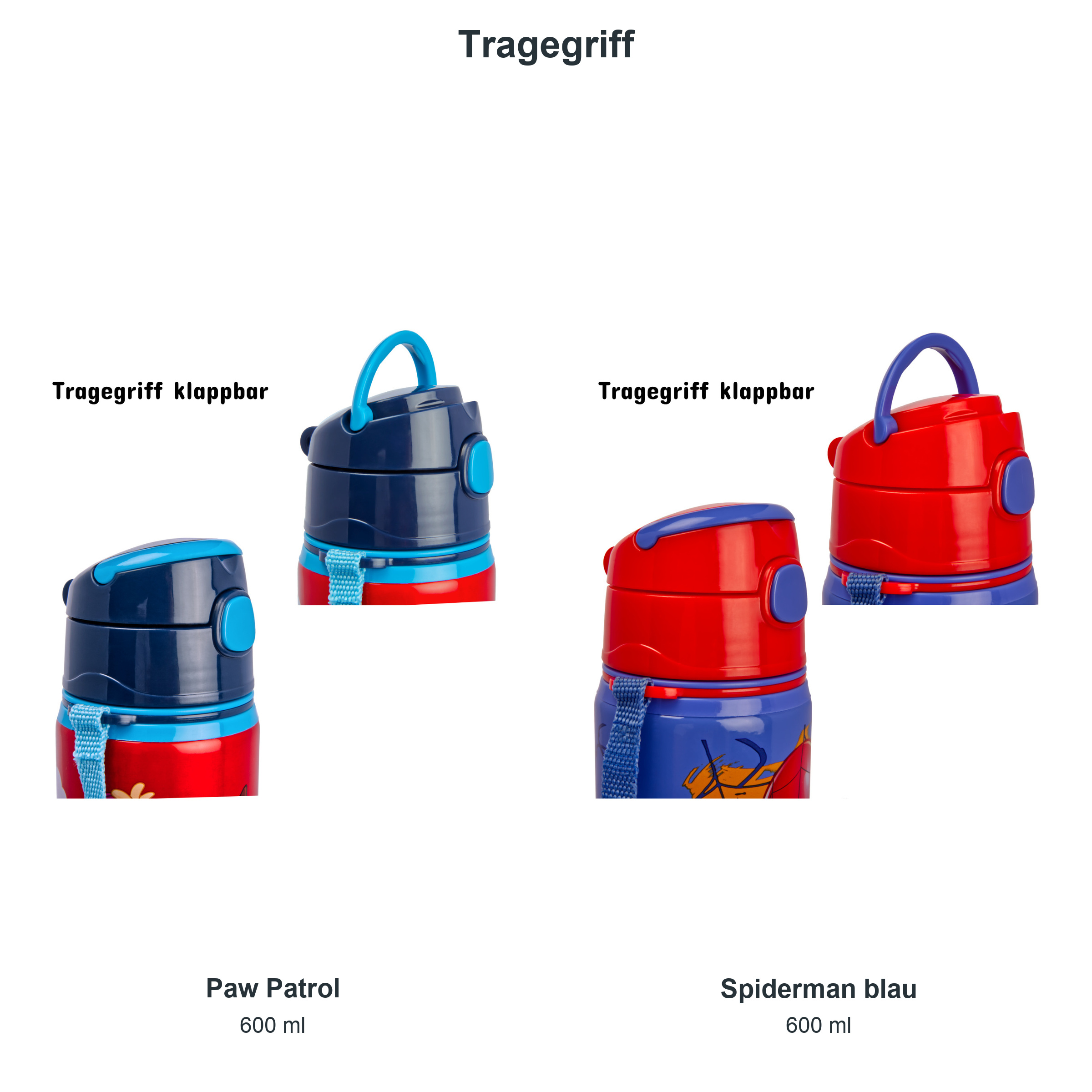 miniHeld Trinkflaschen-Set Paw Patrol + Spiderman blau, 2 Kinder Trinkflaschen Aluminium mit Tragegurt miniHeld Trinkflaschen-Set Paw Patrol + Spiderman blau, 2 Kinder Trinkflaschen Aluminium mit Tragegurt