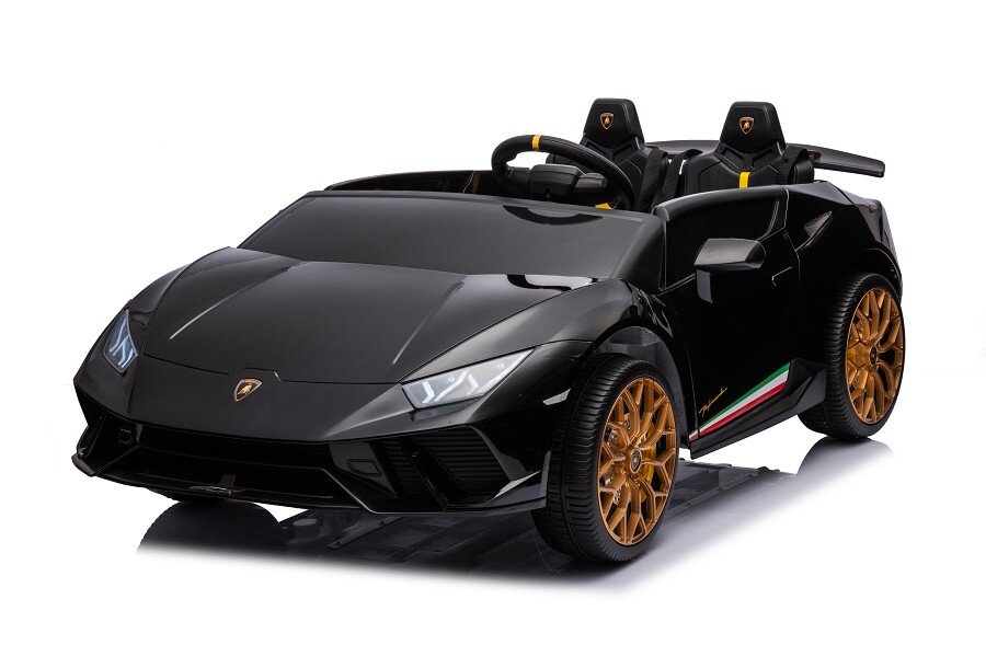 ES-Toys Kinderfahrzeug – Elektro Auto „Lamborghini Huracan Spider 2 Sitzer“ – lizenziert – 12V10AH, 4 Motoren- 2,4Ghz Fernsteuerung, MP3, Ledersitz+EVA – Schwarz