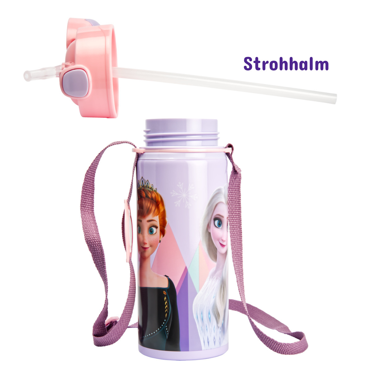 Kinder Trinkflasche Frozen 600ml Aluminium Flasche Tragegurt Elsa Anna