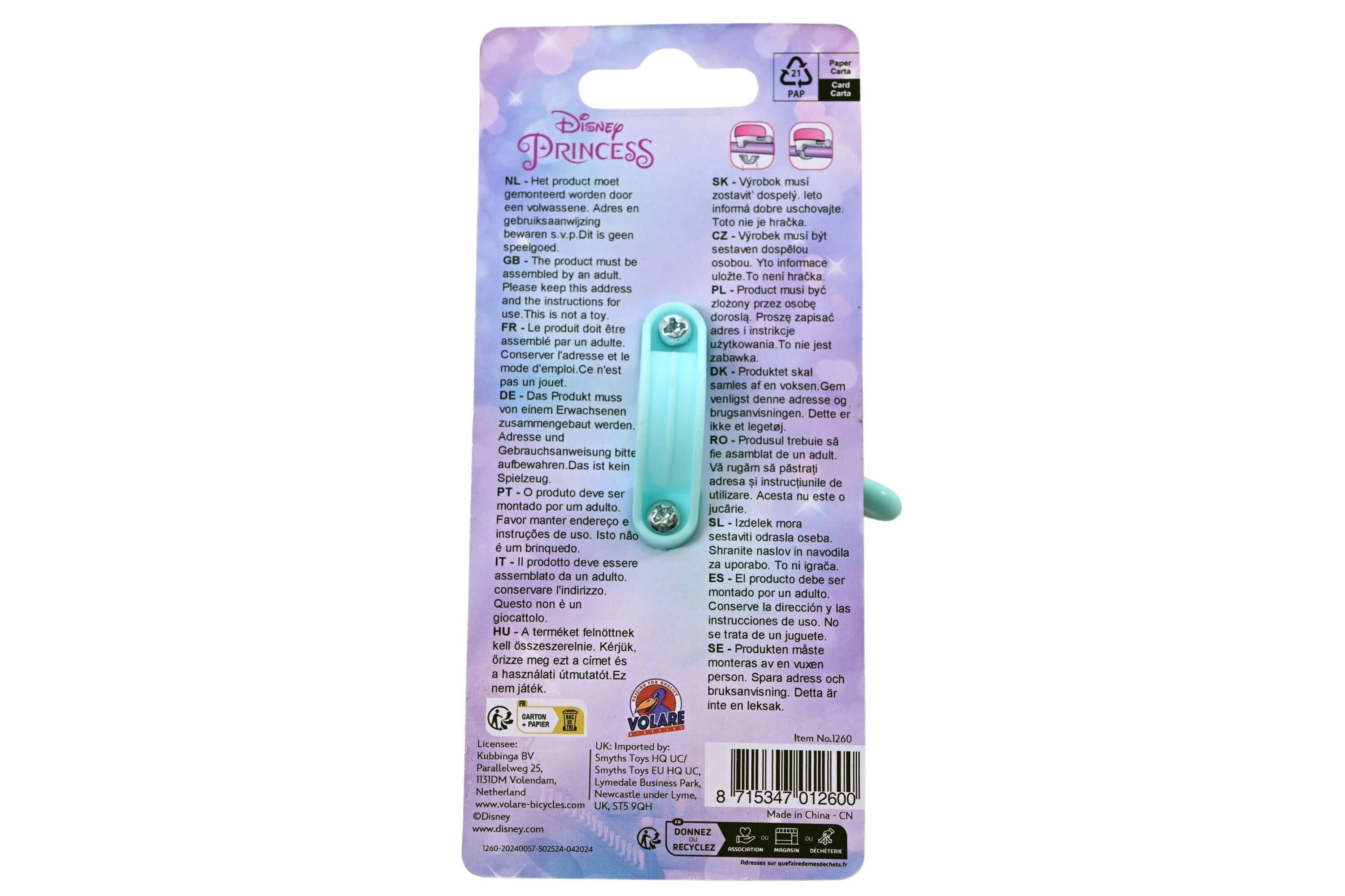 Disney Princess Fahrradklingel – Mädchen – Rosa Blau