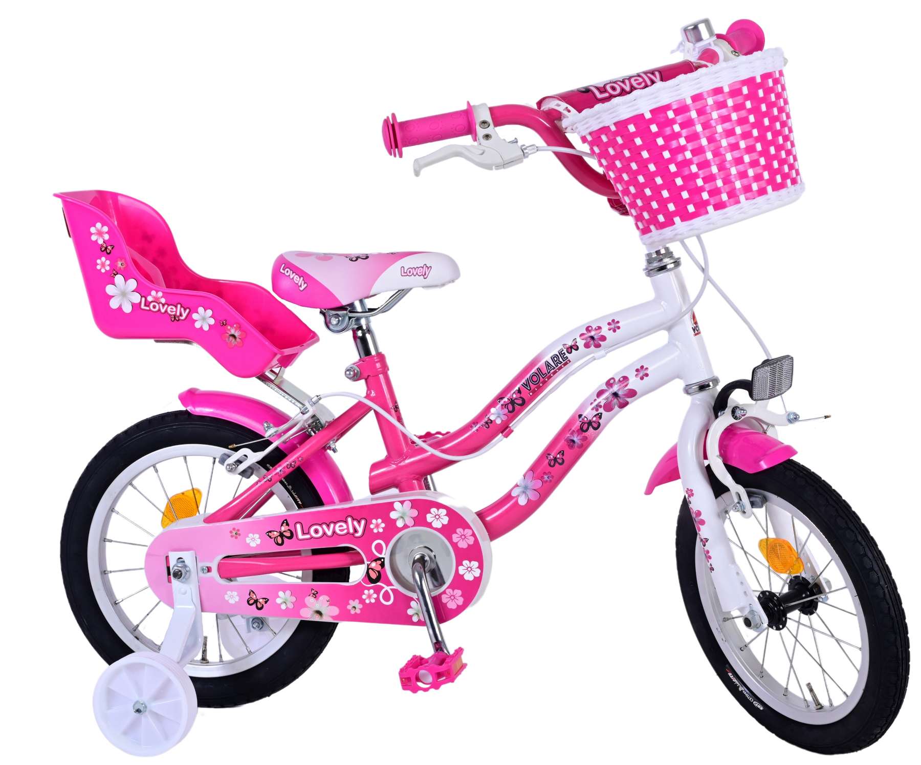 Kinderfahrrad Lovely für Mädchen 14 Zoll Kinderrad Rosa Weiß Fahrrad