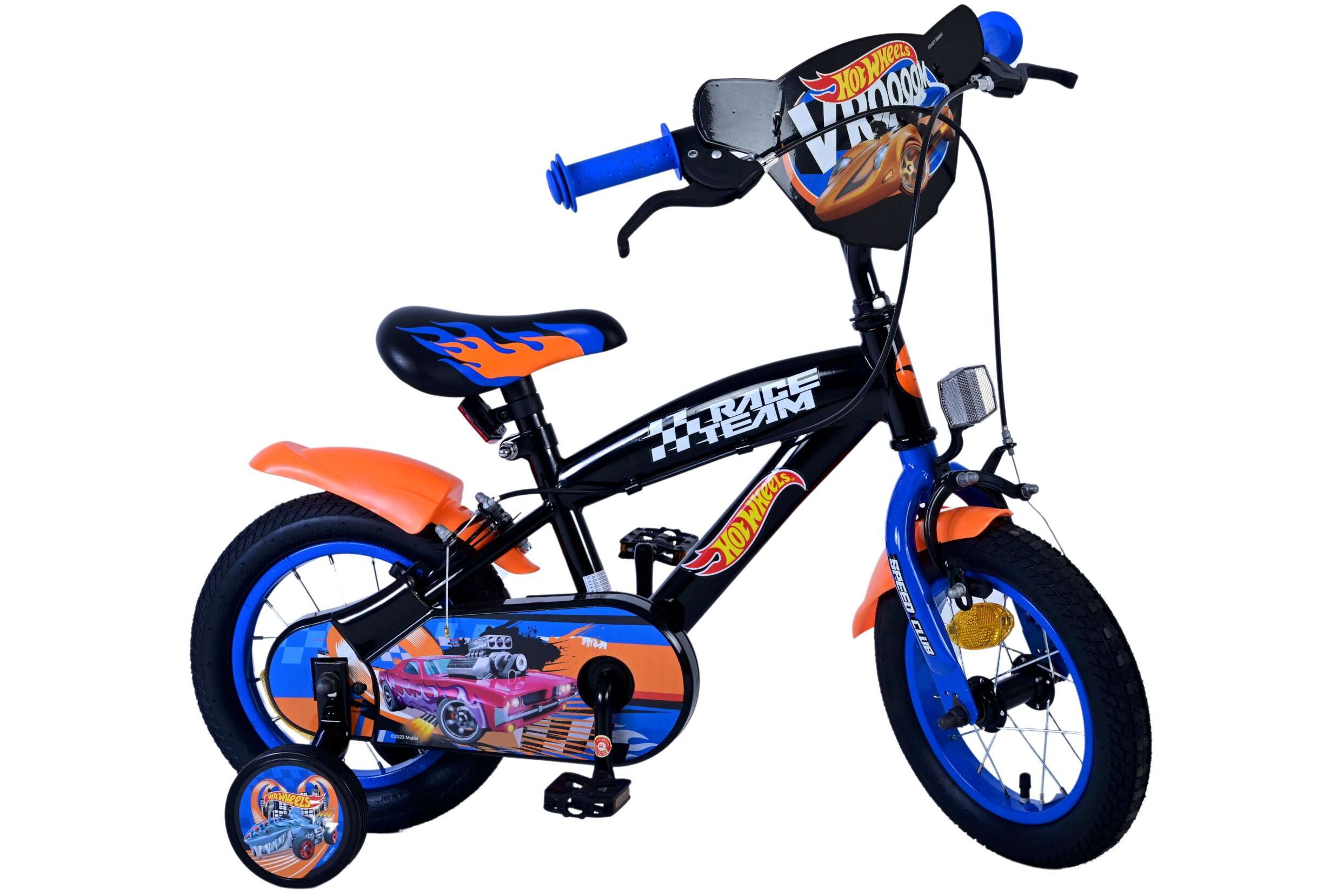 Volare Kinderfahrrad Hot Wheels für Jungen 12 Zoll Kinderrad in Schwarz Orange Blau, Zwei Handbremsen