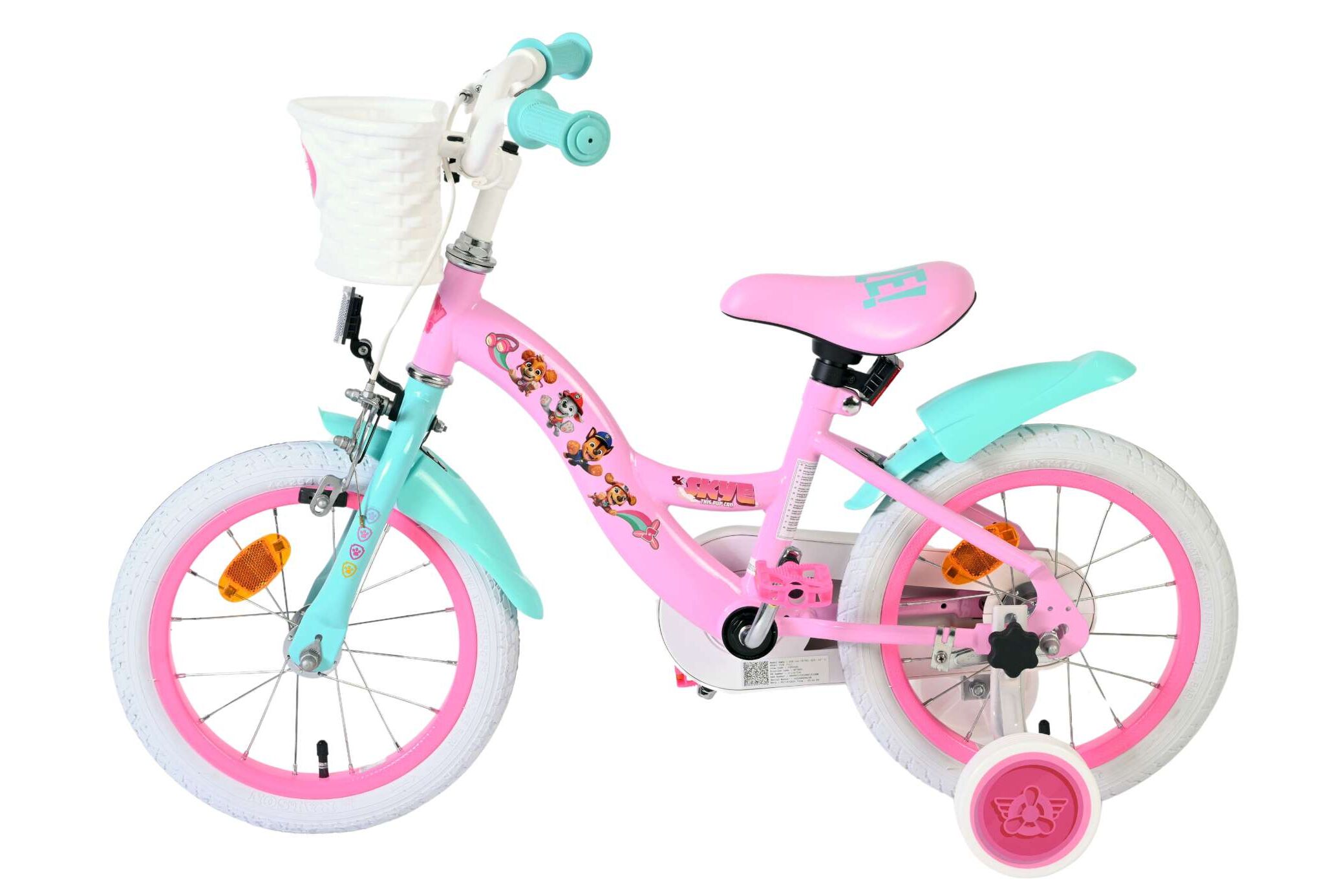 Volare Kinderfahrrad Paw Patrol für Mädchen 14 Zoll Kinderrad in Rosa