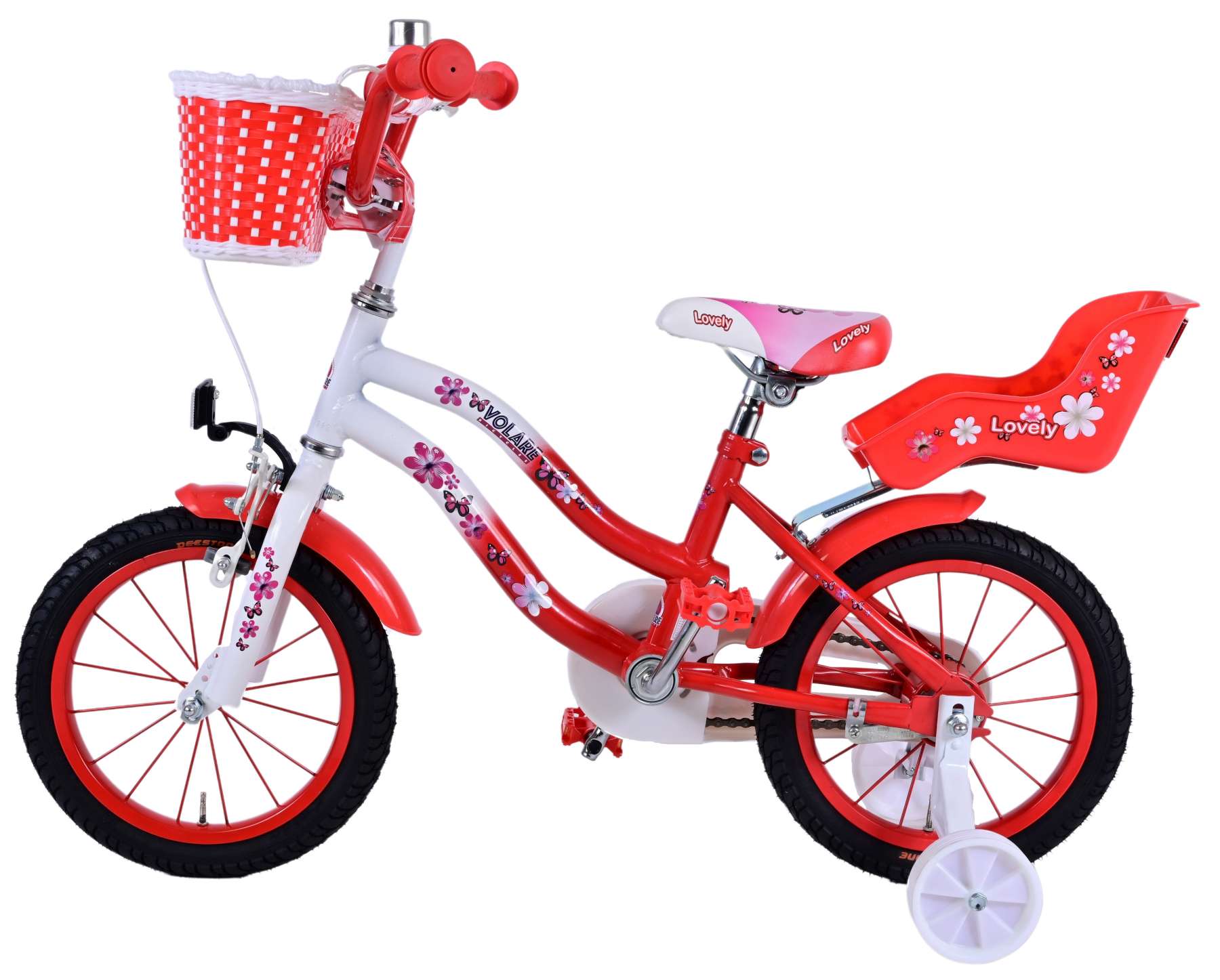 Kinderfahrrad Lovely für Mädchen 14 Zoll Kinderrad in Rot Weiß Fahrrad